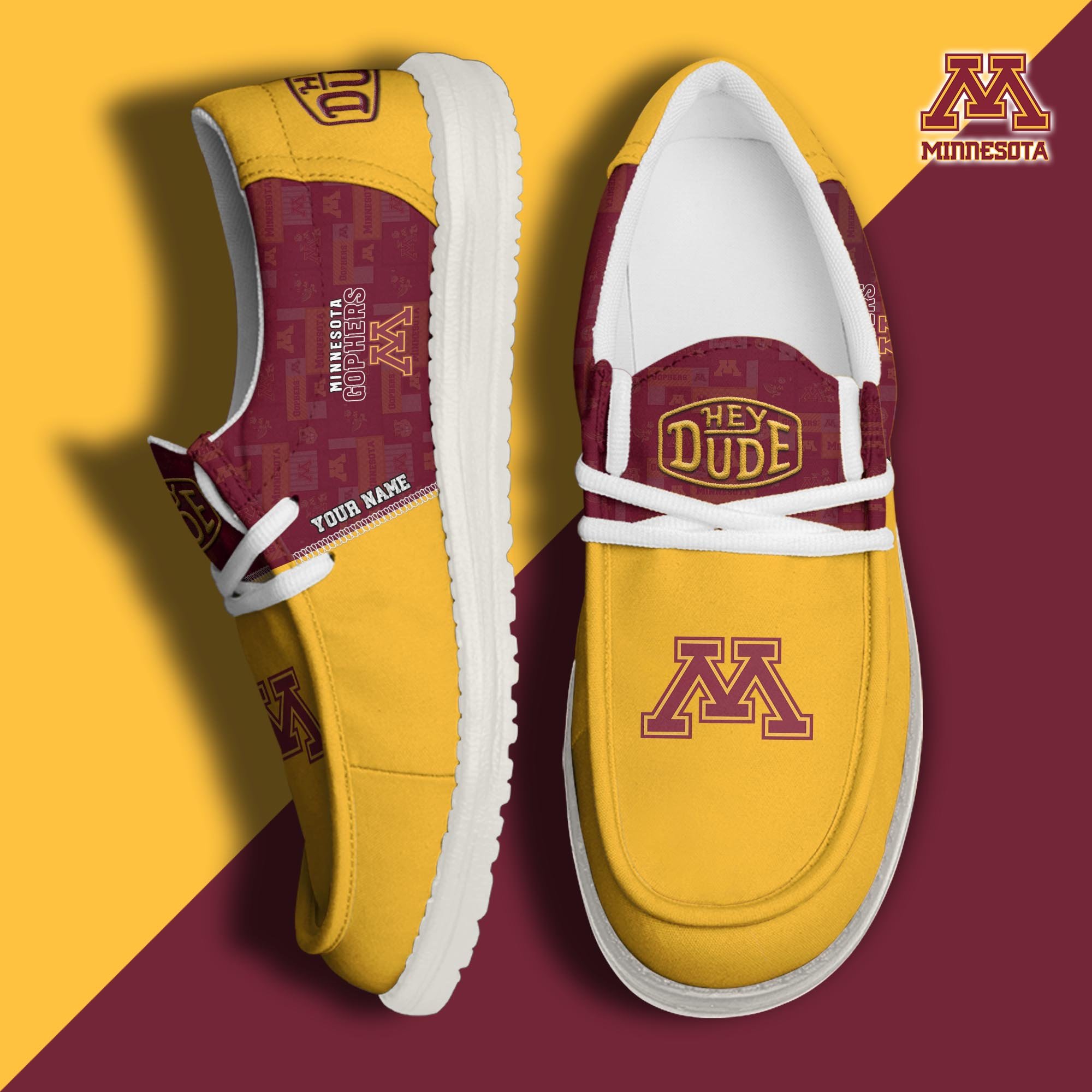 JWFancy Minnesota Golden Gophers Hey Dude Shoes Wally Men's Lace Up Loafers Comfortable For Men And Women