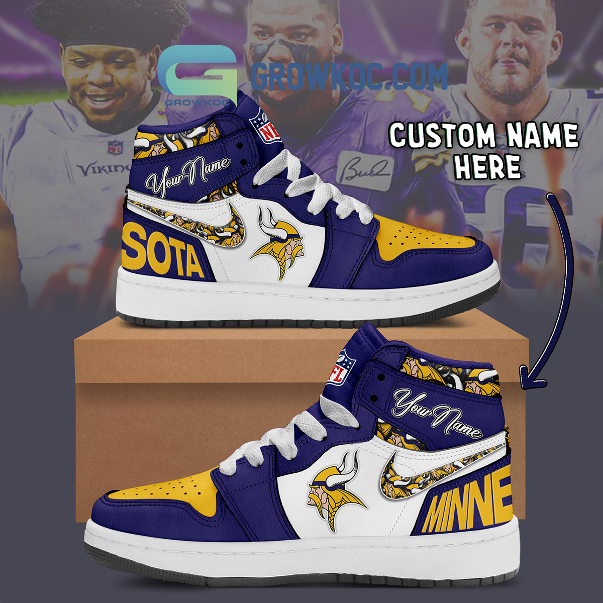 JWFancy Minnesota Vikings AJ1 High Sneakers Shoes For Men And Women