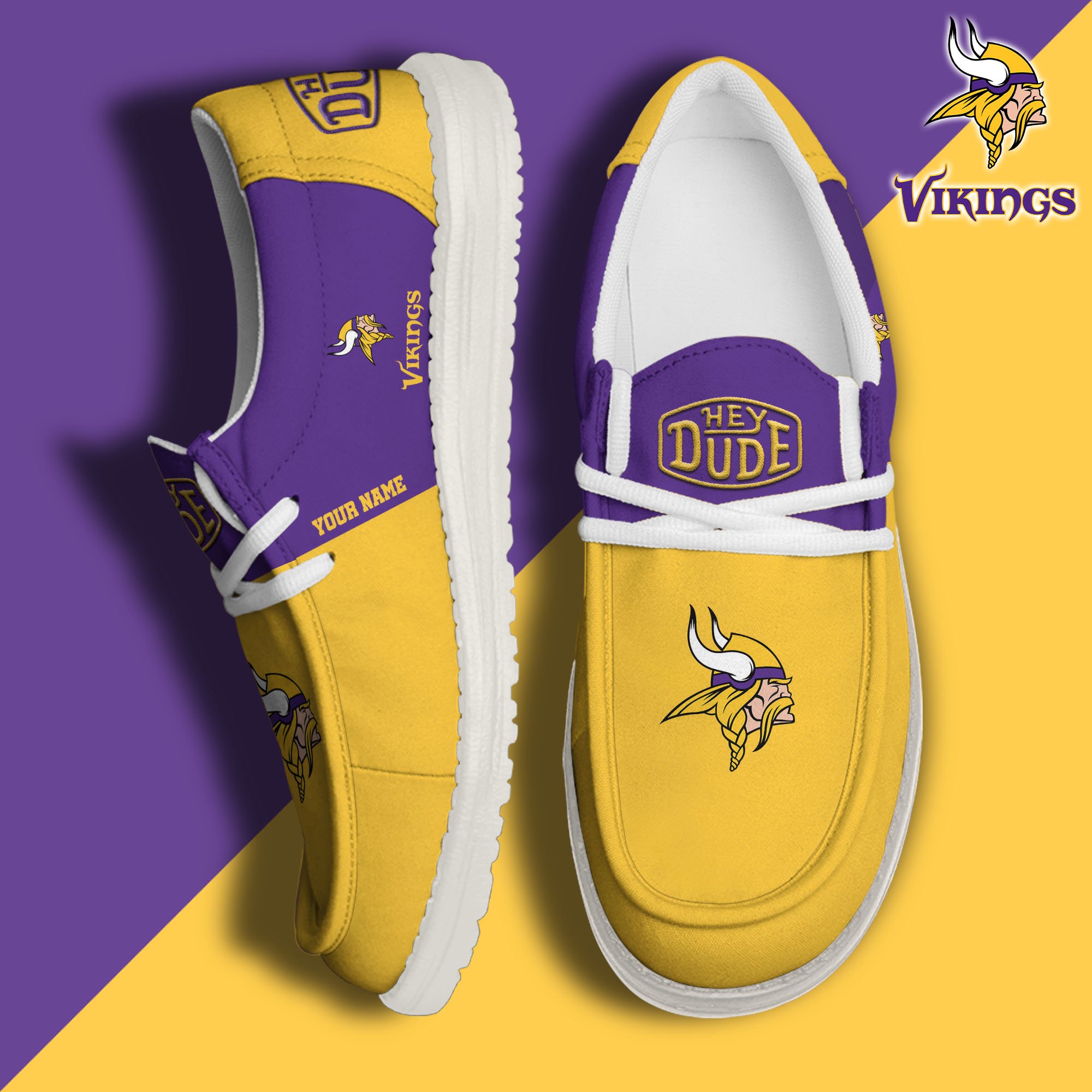 JWFancy Minnesota Vikings Hey Dude Shoes Wally Men's Lace Up Loafers Comfortable For Men And Women