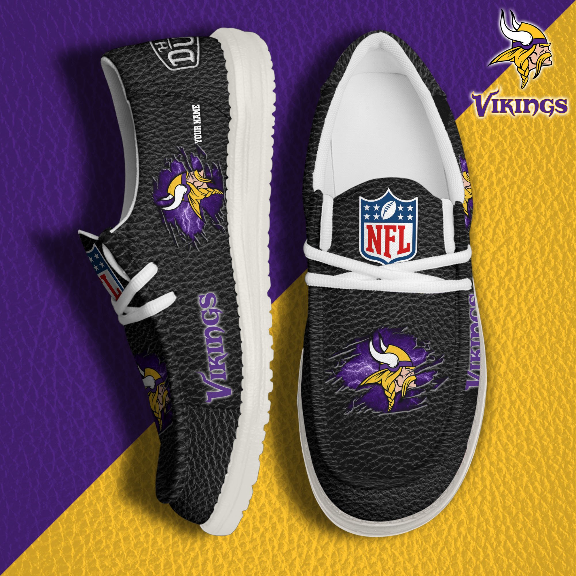 JWFancy Minnesota Vikings Hey Dude Shoes Wally Men's Lace Up Loafers Comfortable For Men And Women