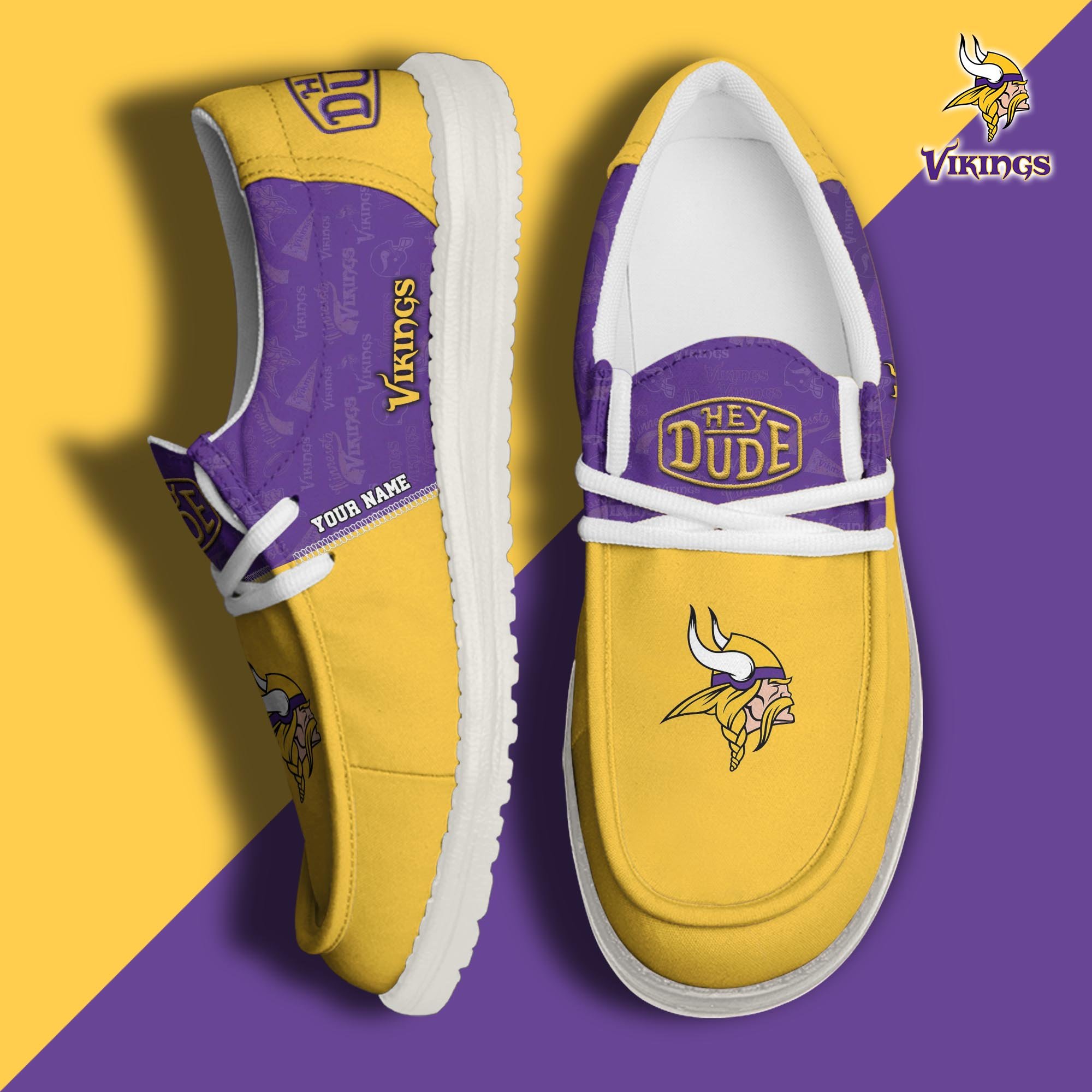JWFancy Minnesota Vikings Hey Dude Shoes Wally Men's Lace Up Loafers Comfortable For Men And Women