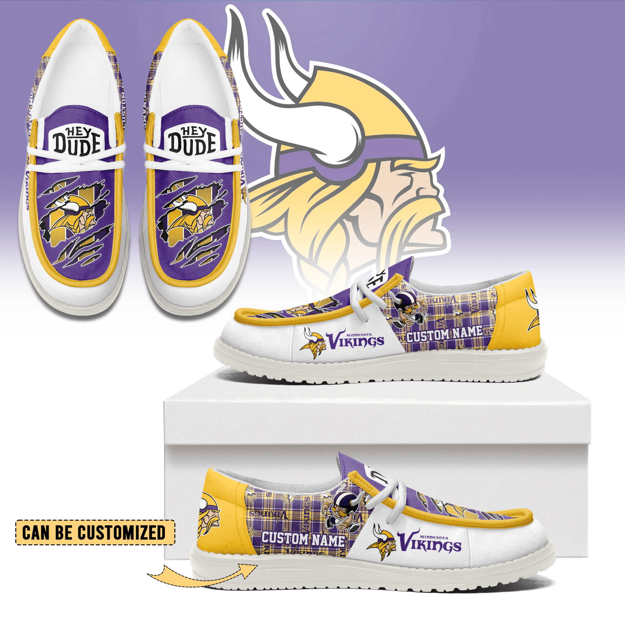 JWFancy Minnesota Vikings Hey Dude Shoes Wally Men’s Lace Up Loafers Comfortable For Men And Women