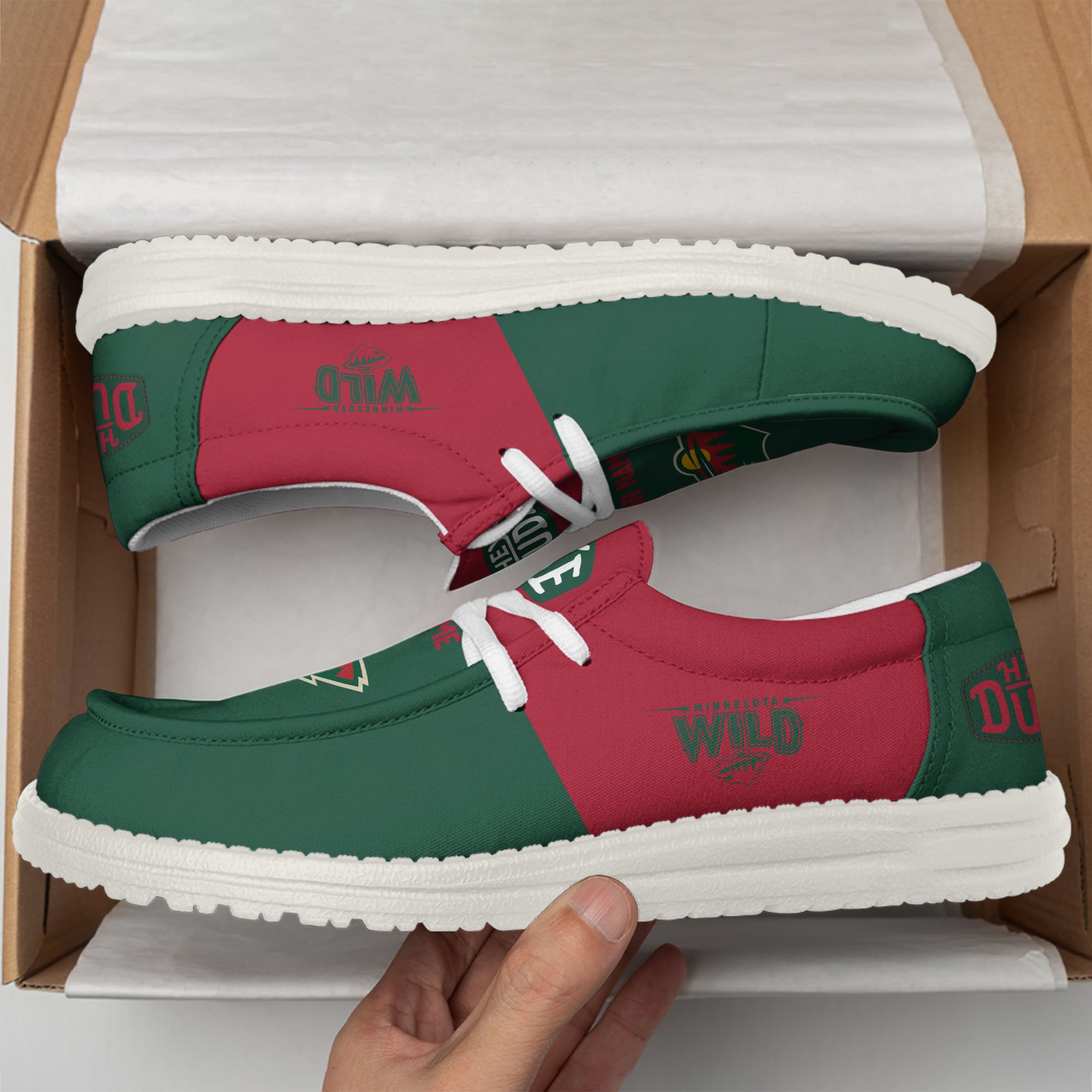 JWFancy Minnesota Wild Hey Dude Shoes Wally Men's Lace Up Loafers Comfortable For Men And Women