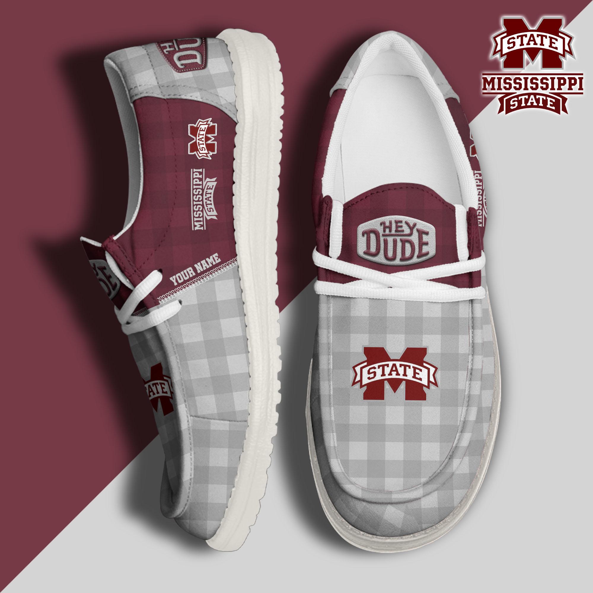 JWFancy Mississippi State Bulldogs Hey Dude Shoes Wally Men's Lace Up Loafers Comfortable For Men And Women