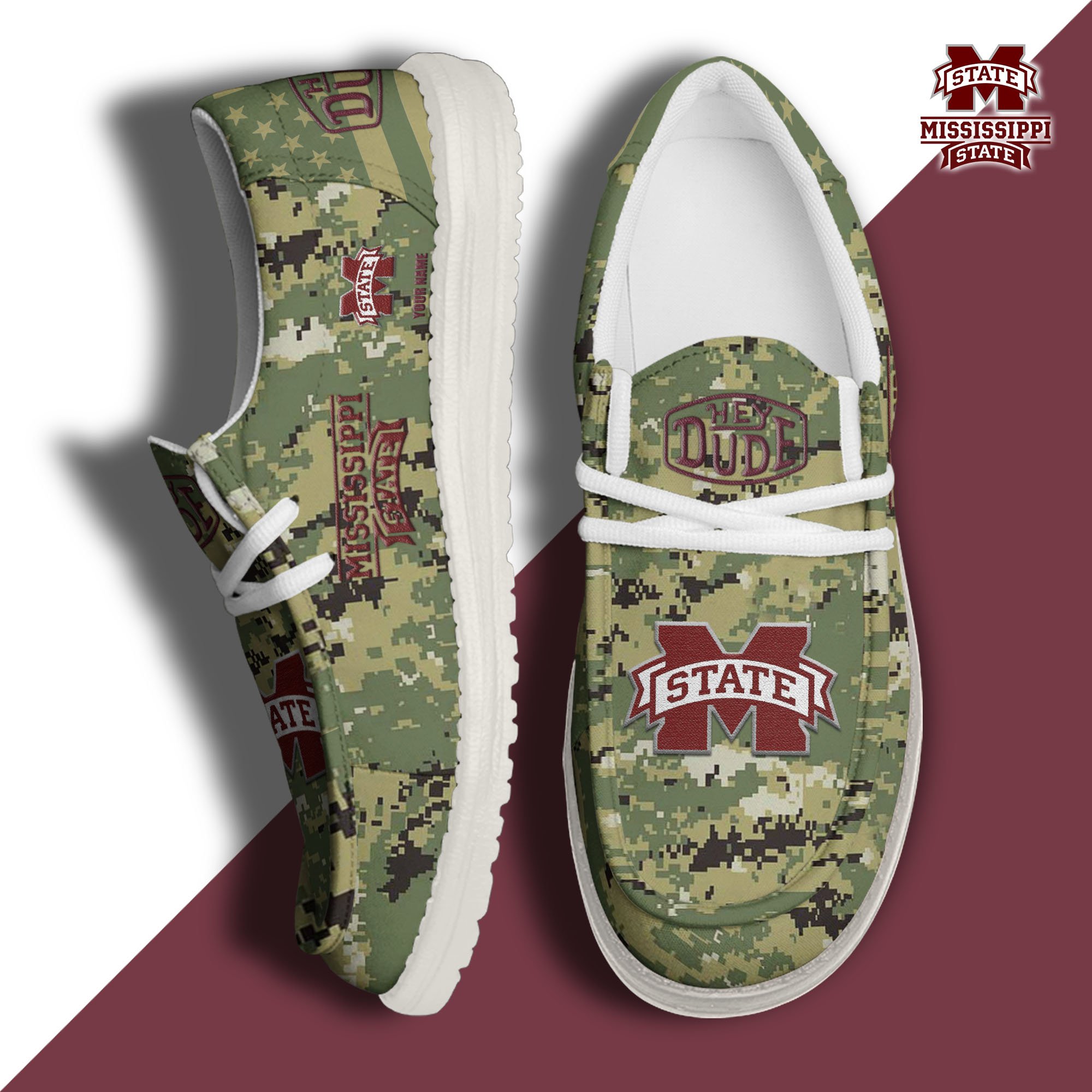 JWFancy Mississippi State Bulldogs Hey Dude Shoes Wally Men's Lace Up Loafers Comfortable For Men And Women