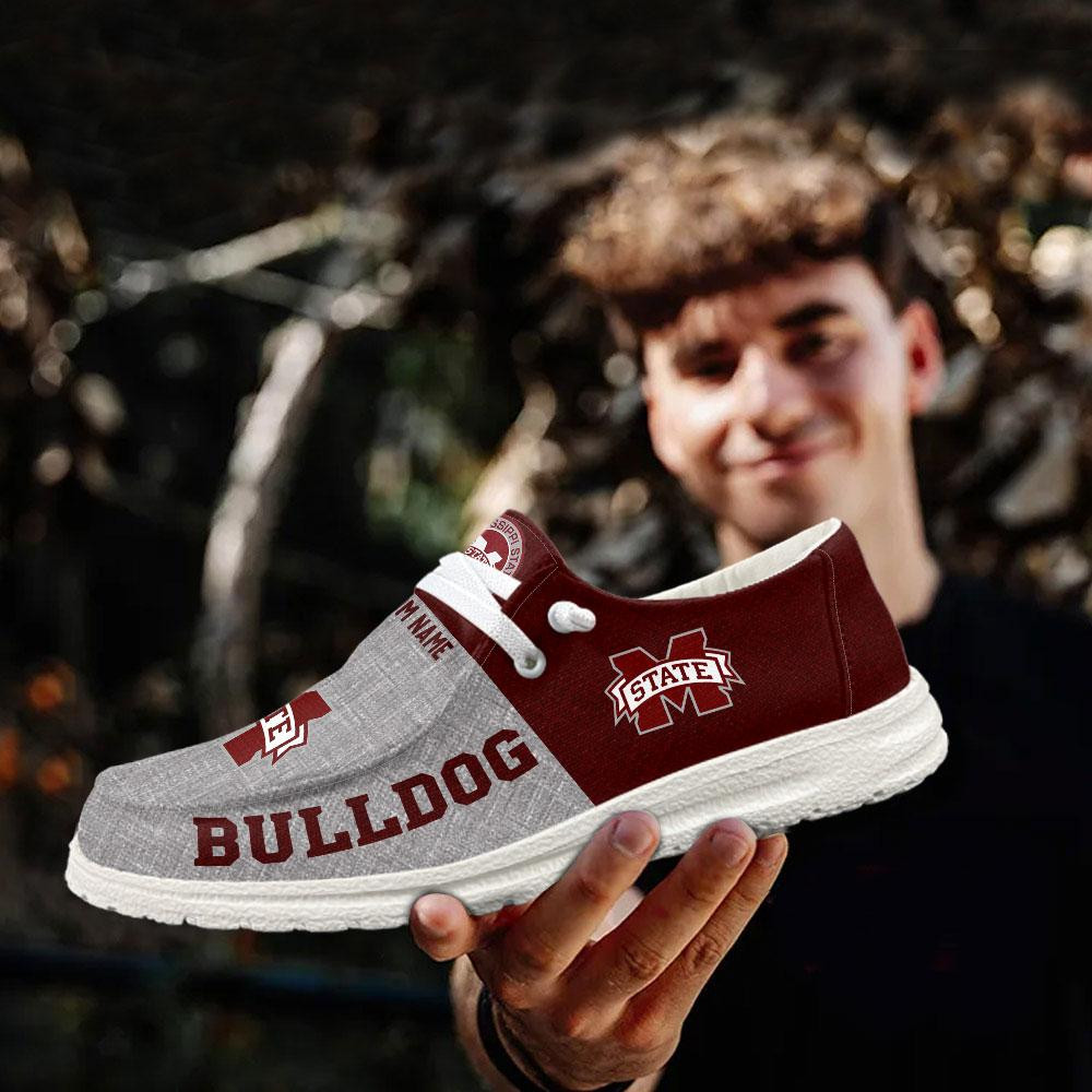 JWFancy Mississippi State Bulldogs Hey Dude Shoes Wally Men's Lace Up Loafers Comfortable For Men And Women
