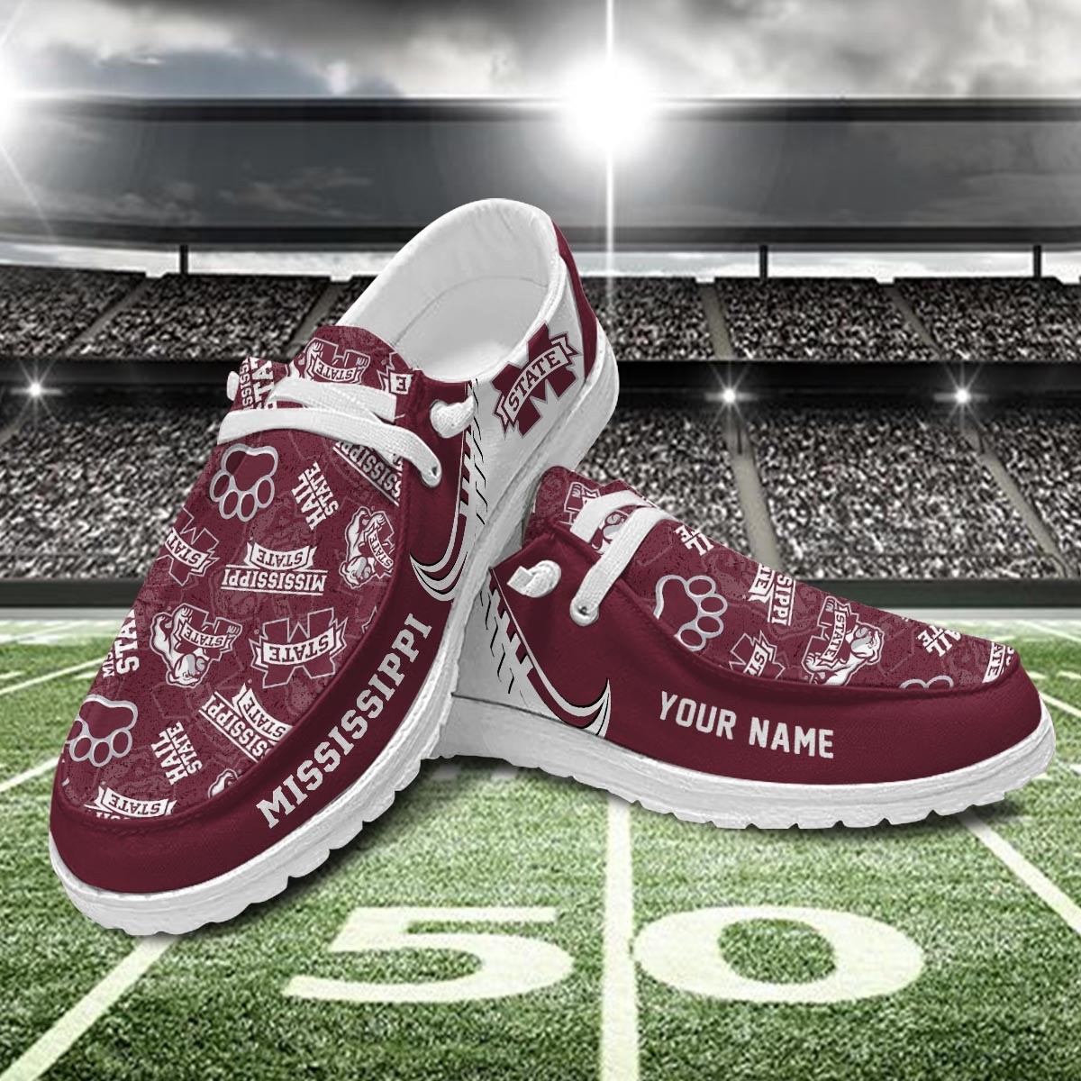 JWFancy Mississippi State Bulldogs Hey Dude Shoes Wally Men's Lace Up Loafers Comfortable For Men And Women