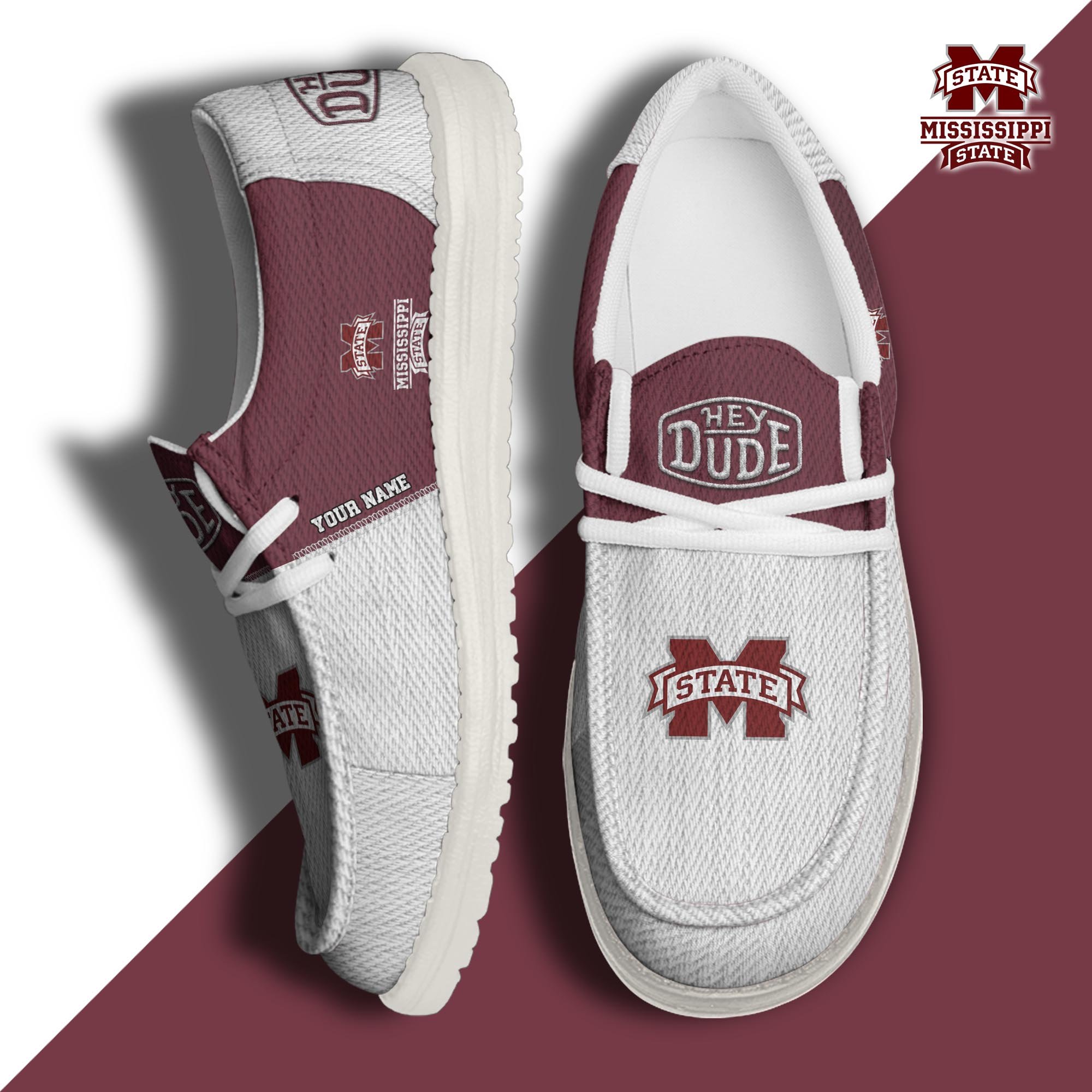 JWFancy Mississippi State Bulldogs Hey Dude Shoes Wally Men's Lace Up Loafers Comfortable For Men And Women