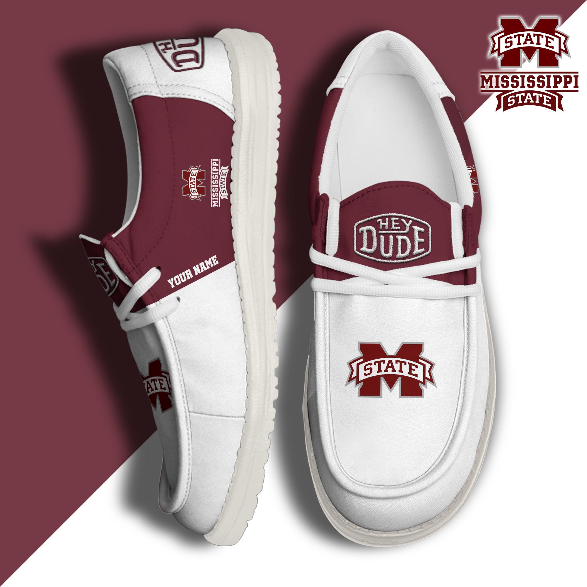 JWFancy Mississippi State Bulldogs Hey Dude Shoes Wally Men's Lace Up Loafers Comfortable For Men And Women