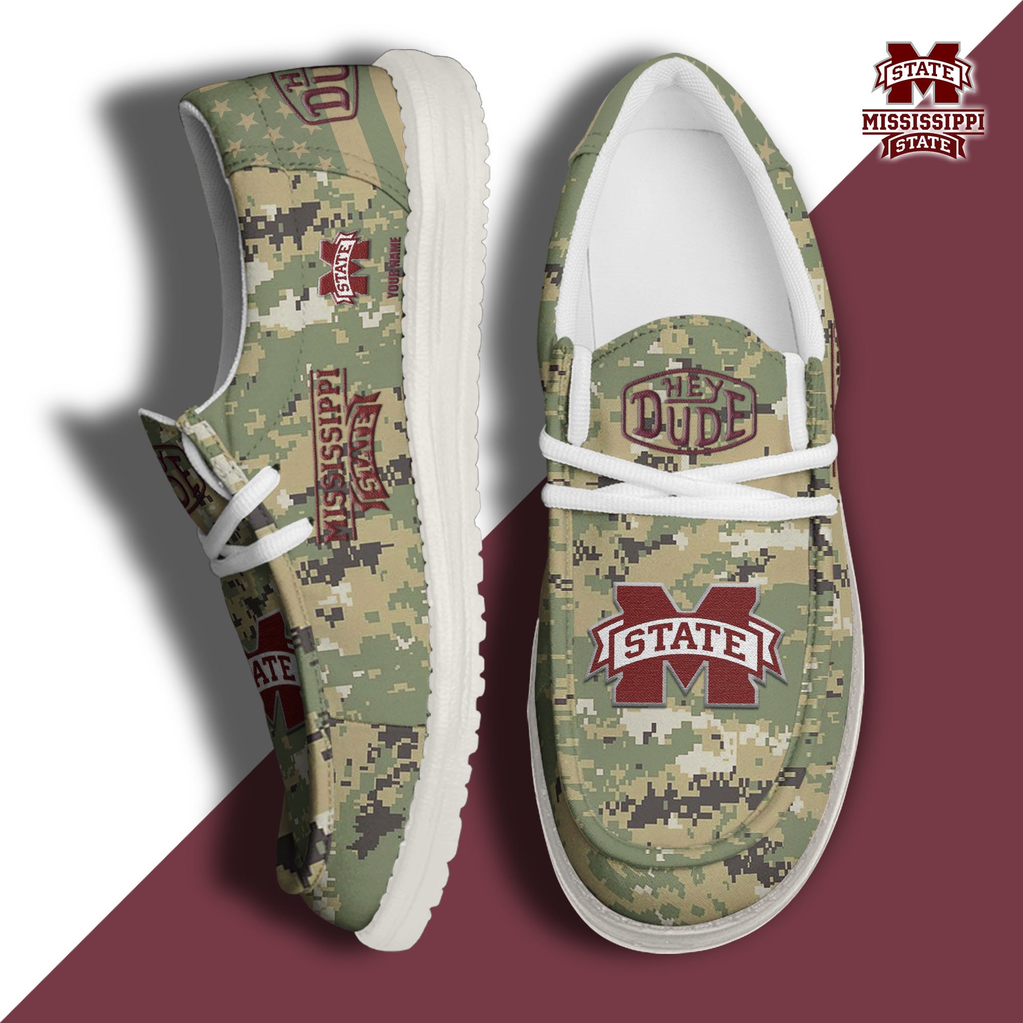JWFancy Mississippi State Bulldogs Hey Dude Shoes Wally Men's Lace Up Loafers Comfortable For Men And Women