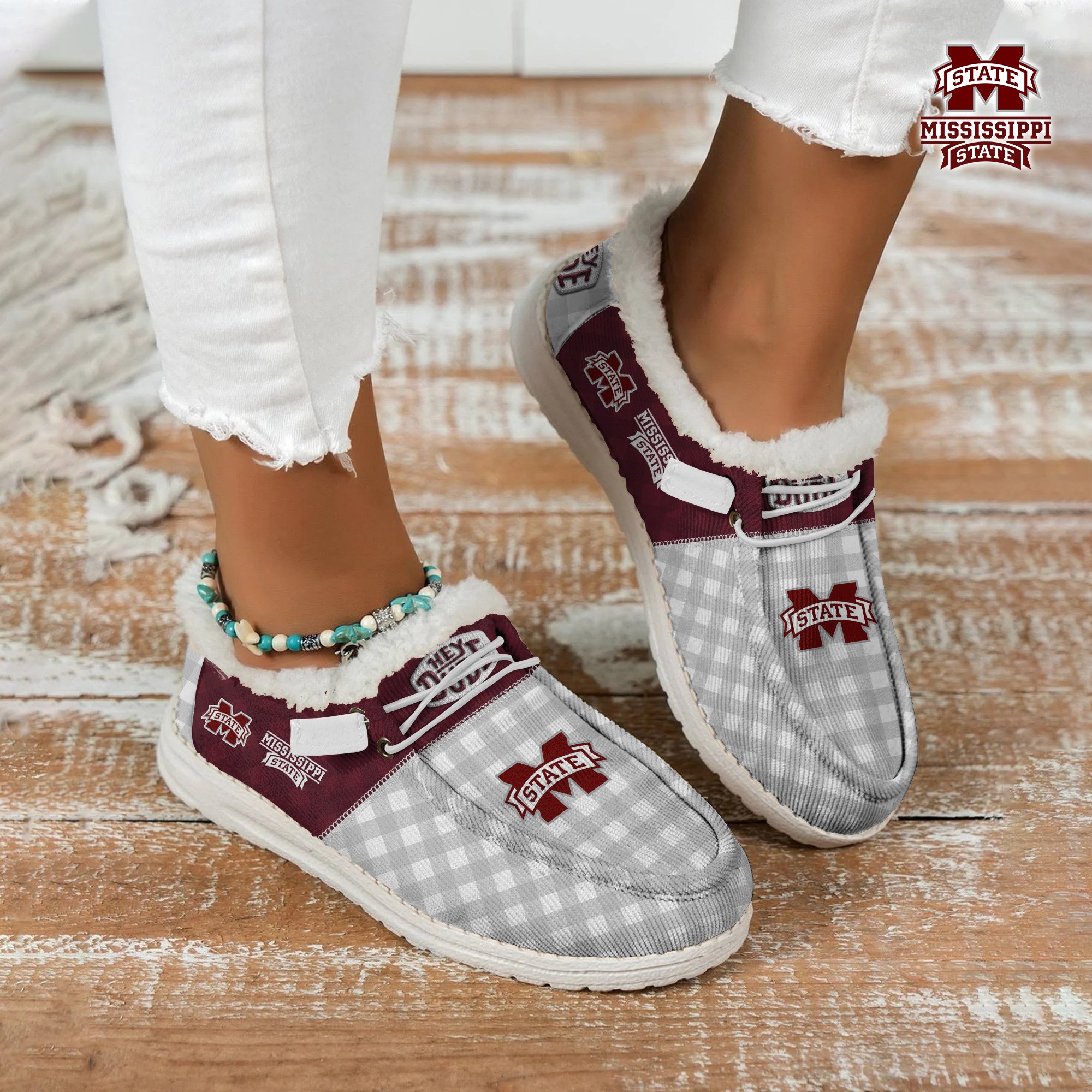 JWFancy Mississippi State Bulldogs Hey Dude Shoes Wally Men's Lace Up Loafers Comfortable For Men And Women