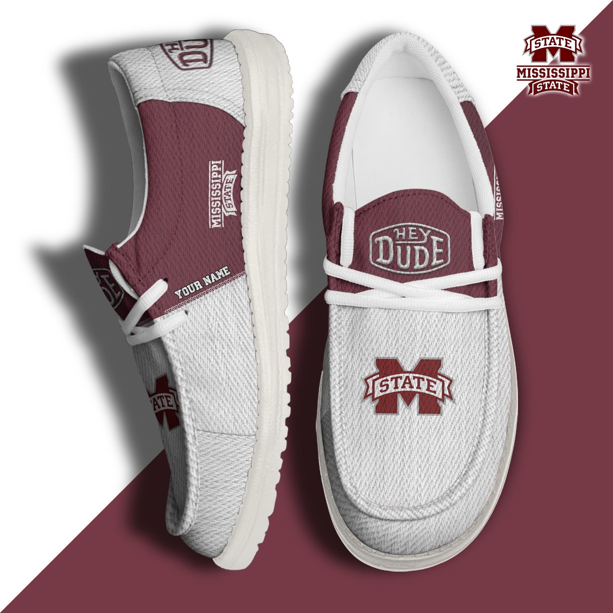 JWFancy Mississippi State Bulldogs Hey Dude Shoes Wally Men's Lace Up Loafers Comfortable For Men And Women
