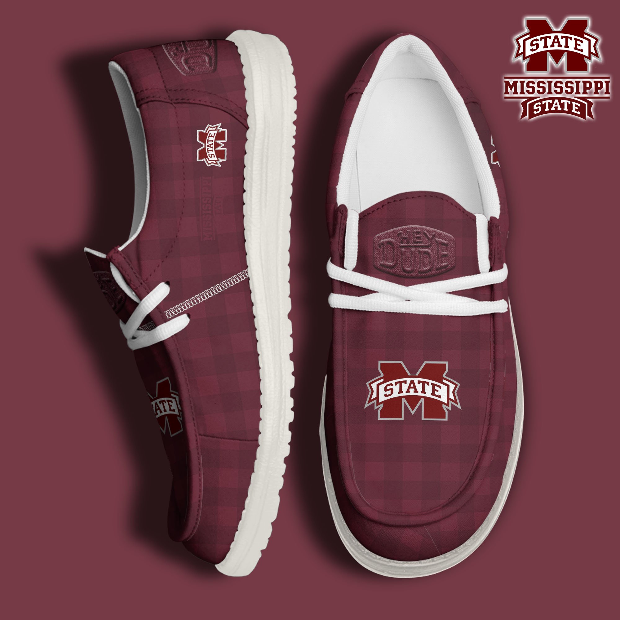 JWFancy Mississippi State Bulldogs Hey Dude Shoes Wally Men's Lace Up Loafers Comfortable For Men And Women