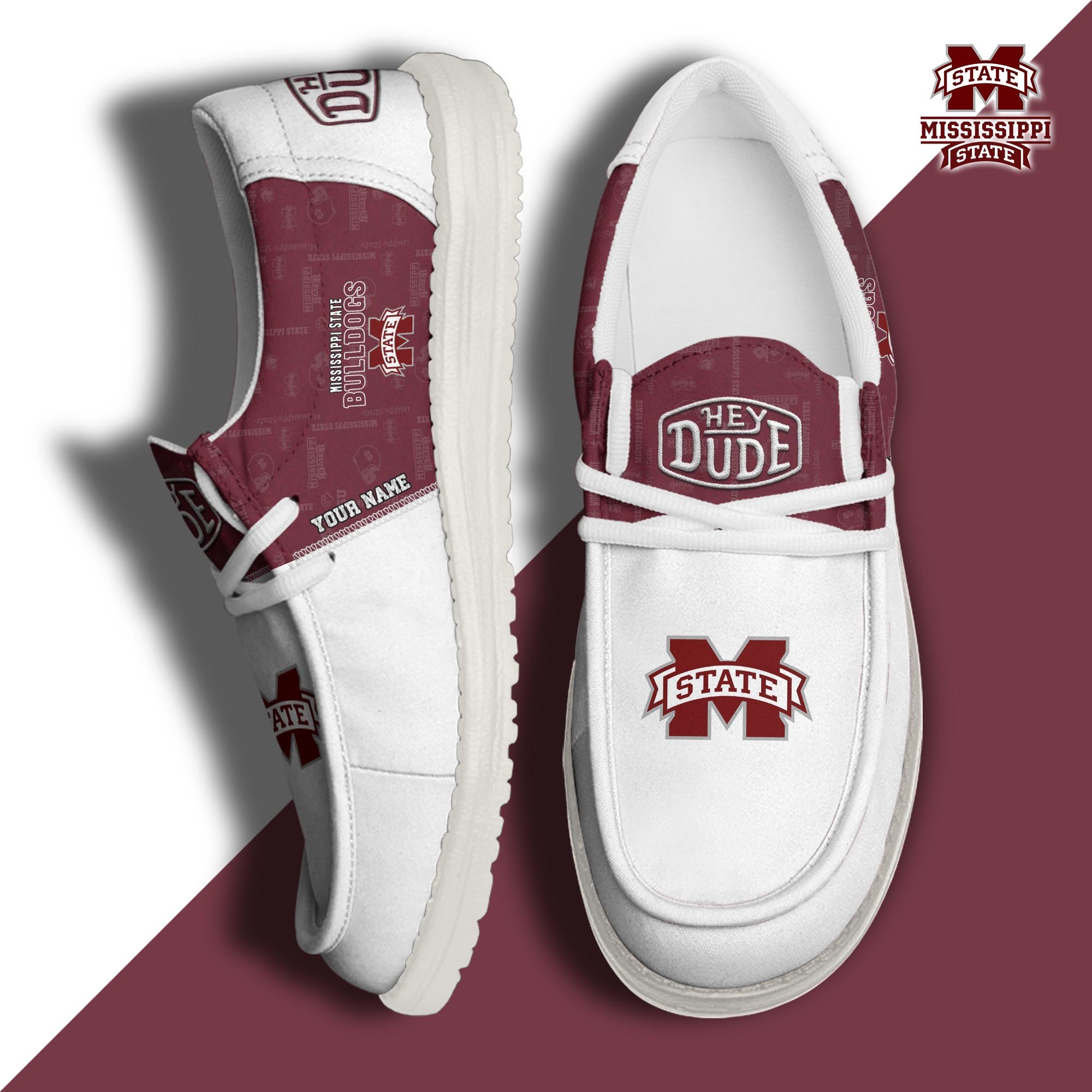 JWFancy Mississippi State Bulldogs Hey Dude Shoes Wally Men's Lace Up Loafers Comfortable For Men And Women