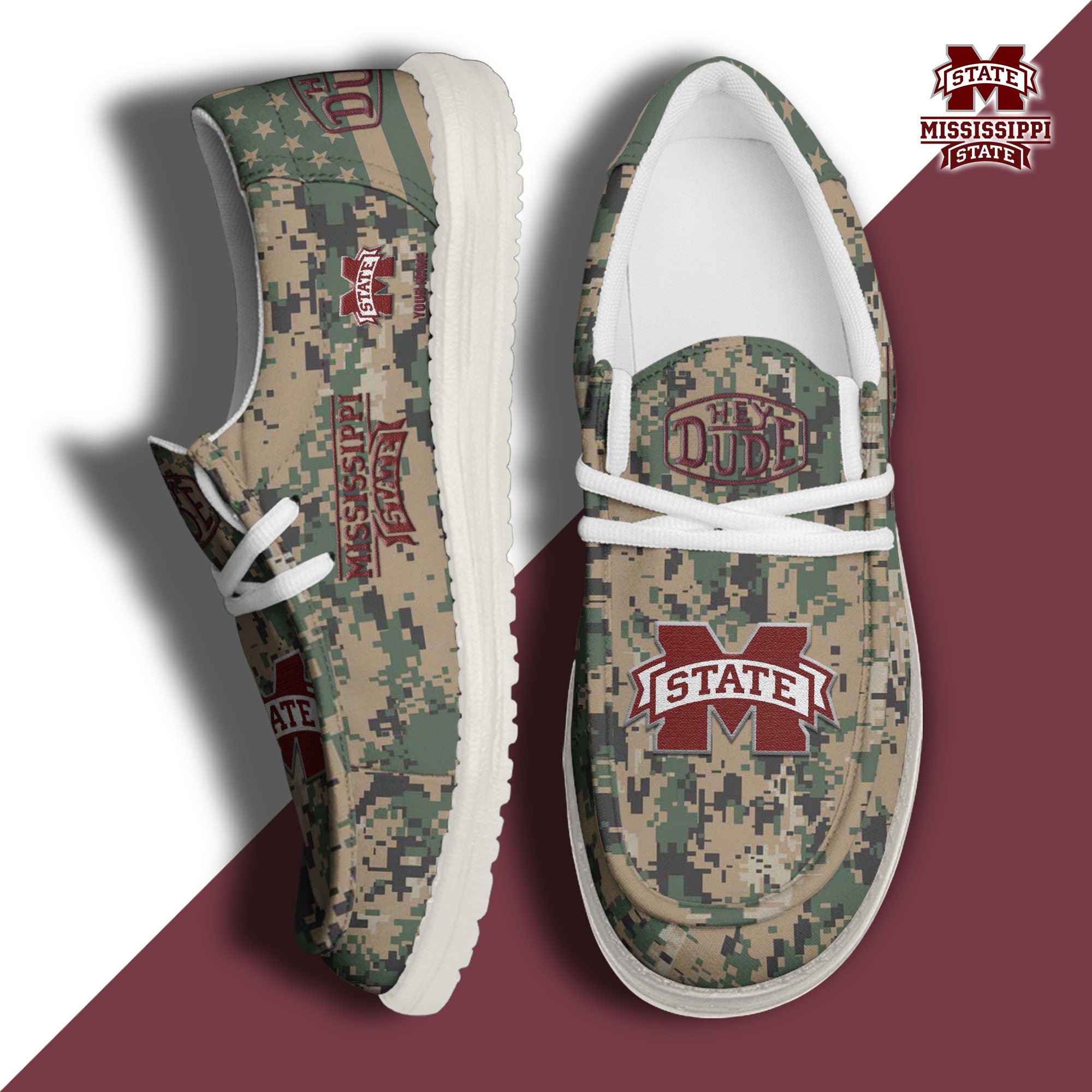 JWFancy Mississippi State Bulldogs Hey Dude Shoes Wally Men's Lace Up Loafers Comfortable For Men And Women