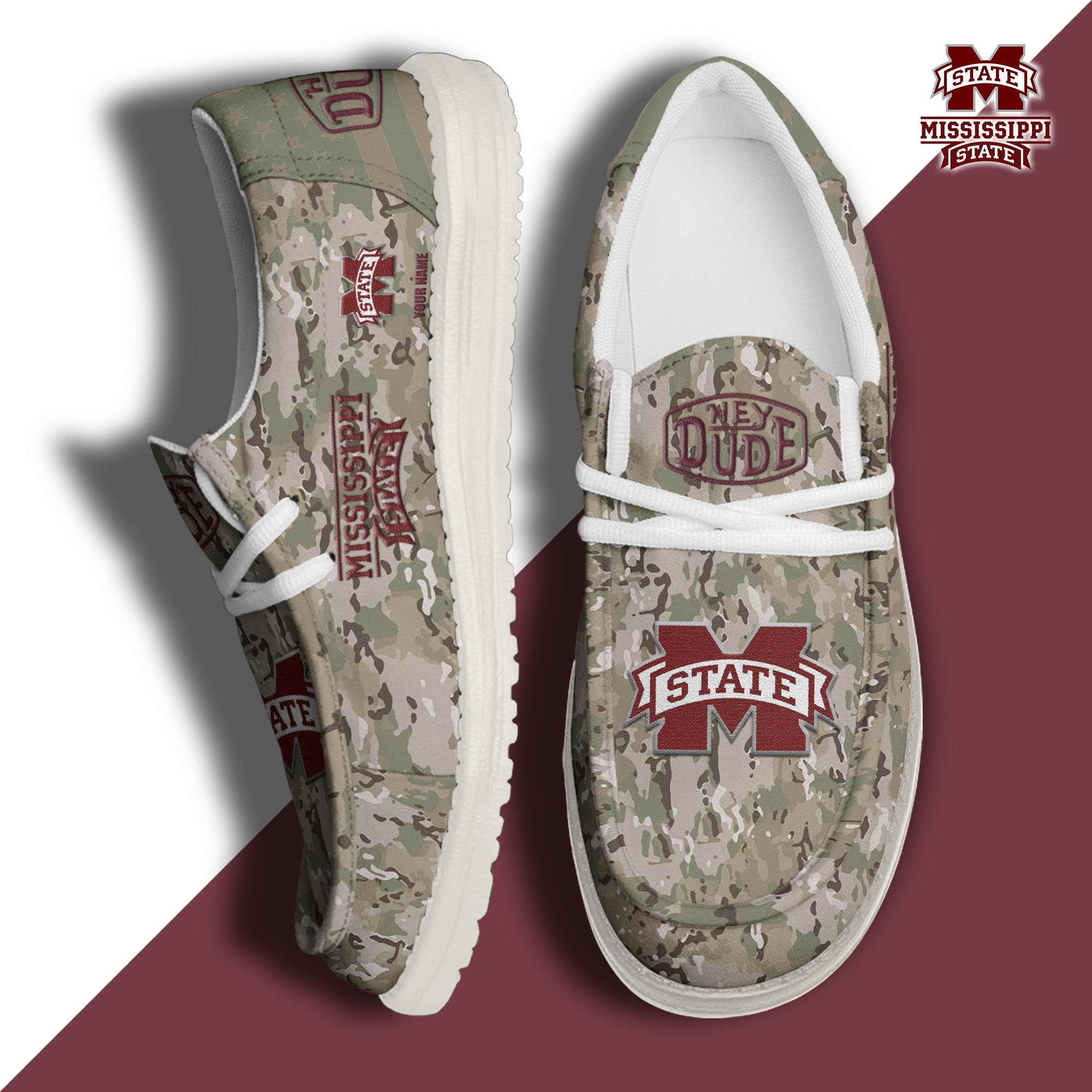 JWFancy Mississippi State Bulldogs Hey Dude Shoes Wally Men's Lace Up Loafers Comfortable For Men And Women