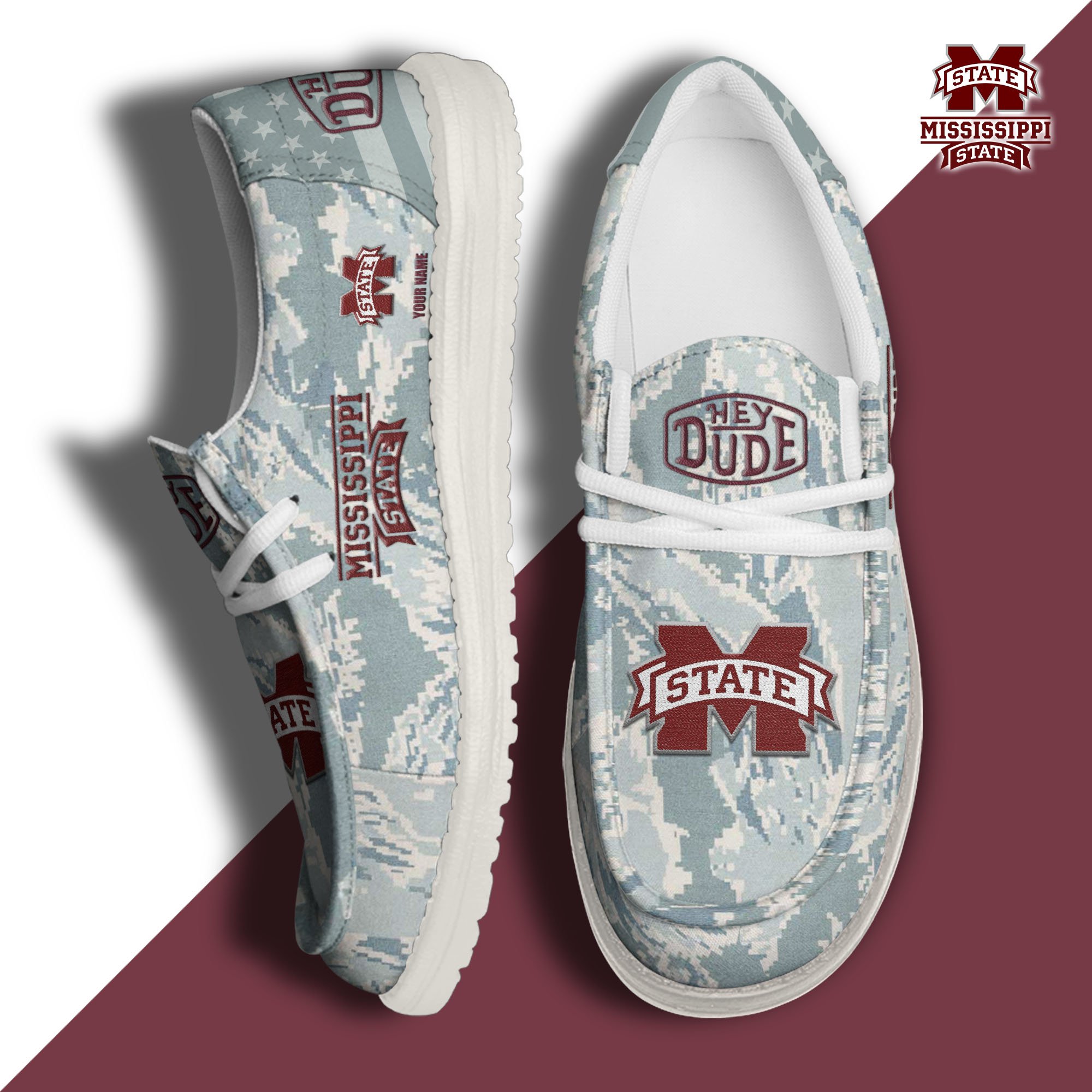 JWFancy Mississippi State Bulldogs Hey Dude Shoes Wally Men's Lace Up Loafers Comfortable For Men And Women