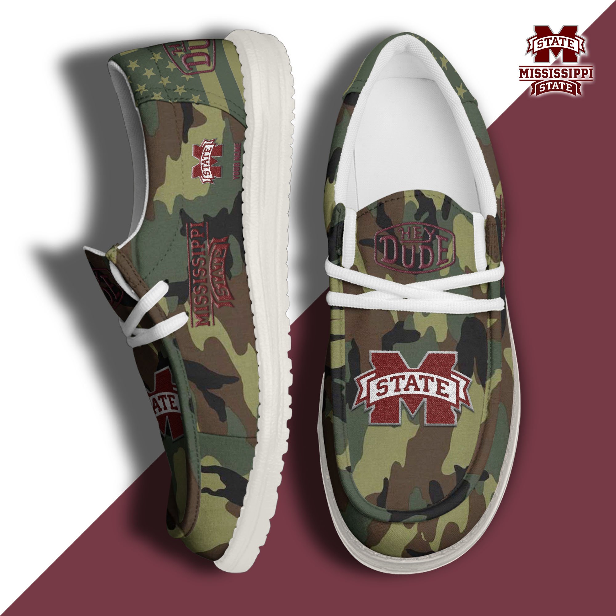 JWFancy Mississippi State Bulldogs Hey Dude Shoes Wally Men's Lace Up Loafers Comfortable For Men And Women