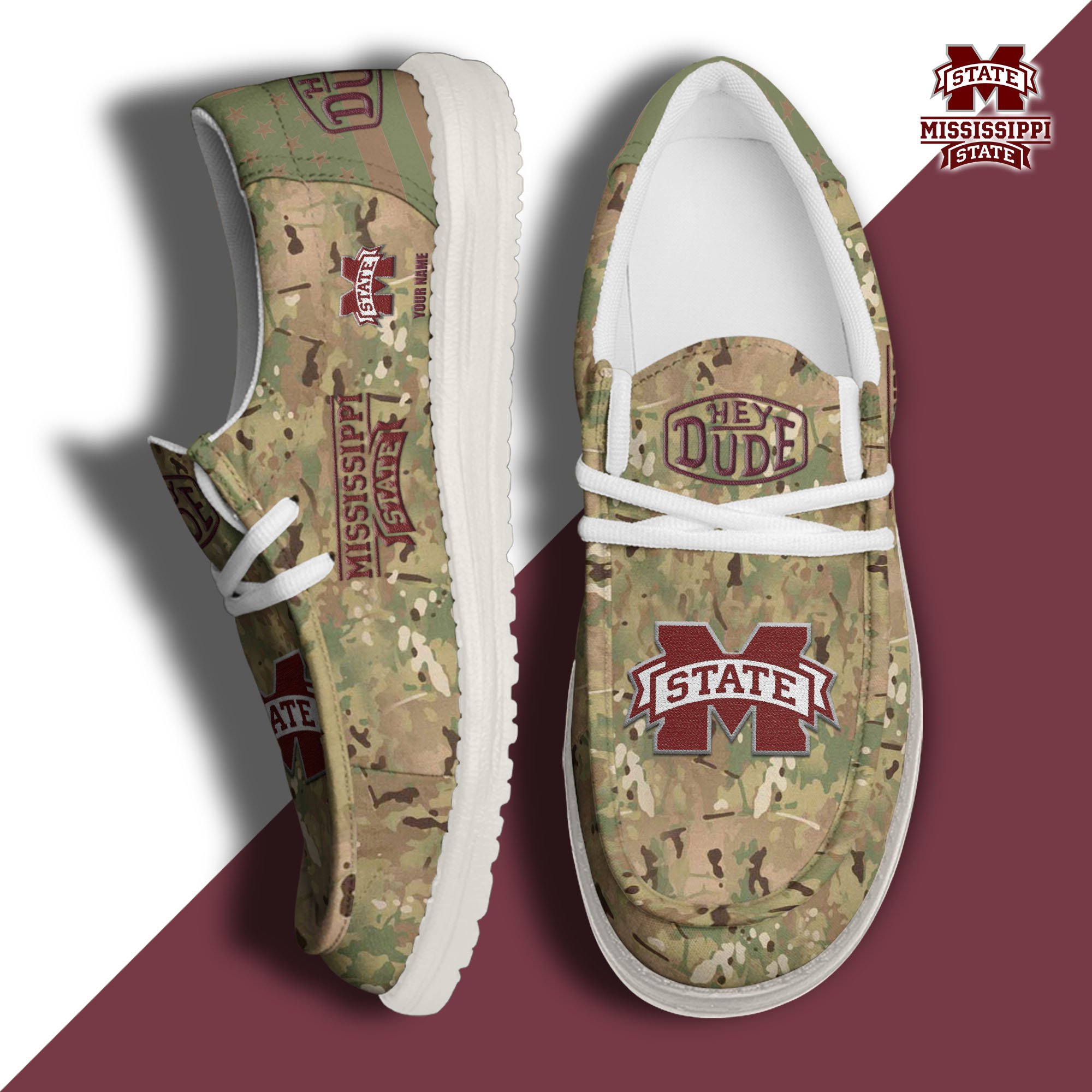 JWFancy Mississippi State Bulldogs Hey Dude Shoes Wally Men's Lace Up Loafers Comfortable For Men And Women
