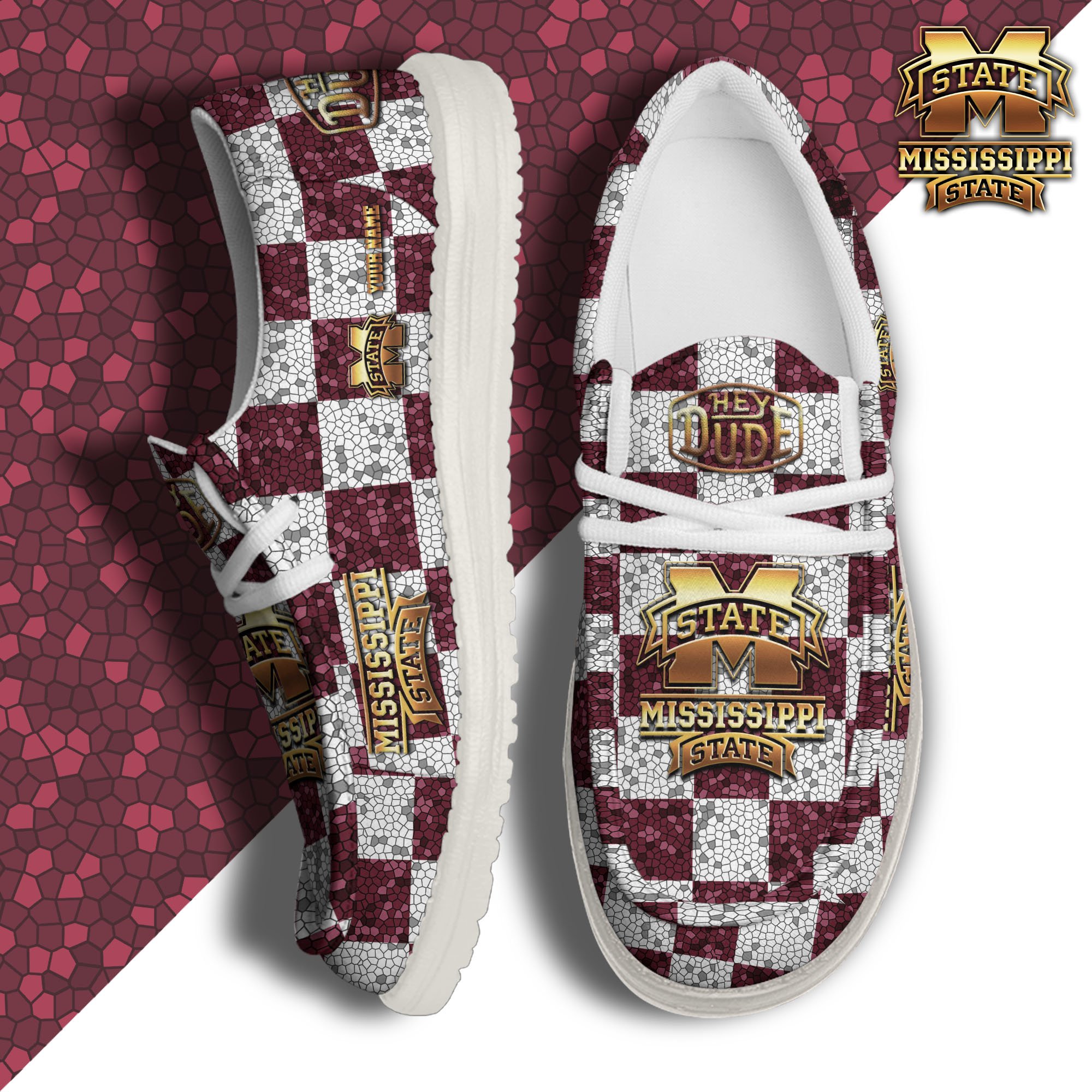 JWFancy Mississippi State Bulldogs Hey Dude Shoes Wally Men's Lace Up Loafers Comfortable For Men And Women
