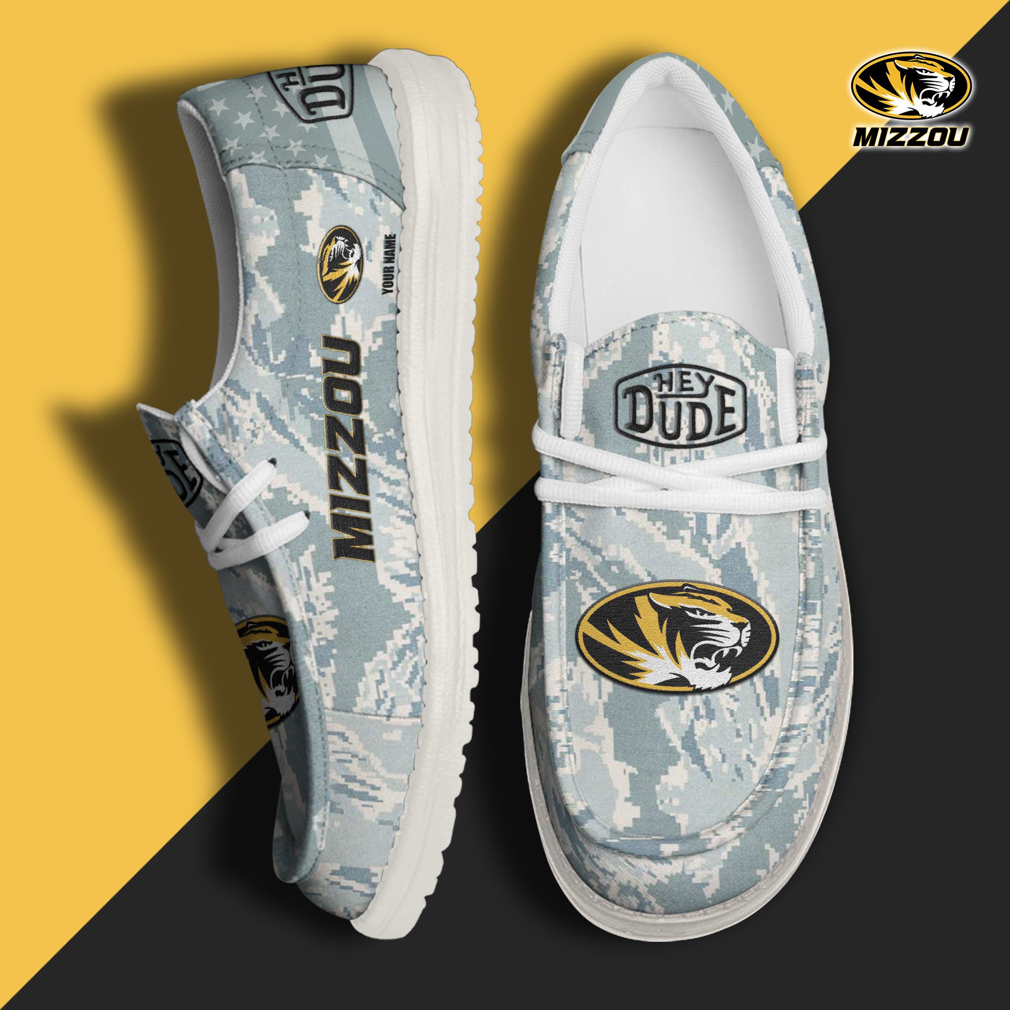JWFancy Missouri Tigers Hey Dude Shoes Wally Men's Lace Up Loafers Comfortable For Men And Women