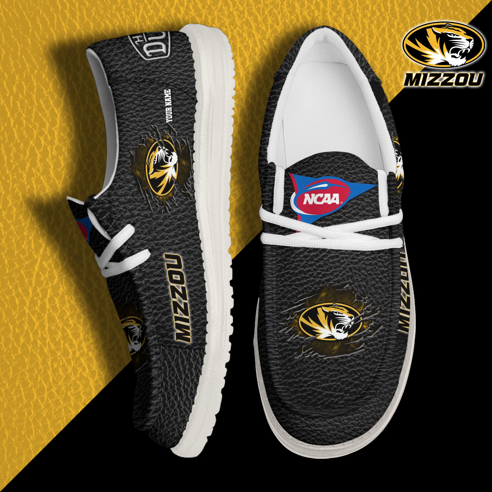 JWFancy Missouri Tigers Hey Dude Shoes Wally Men's Lace Up Loafers Comfortable For Men And Women