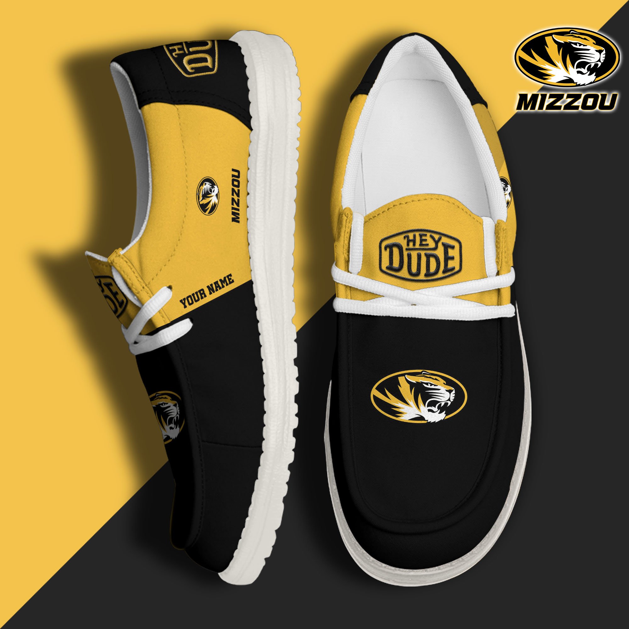 JWFancy Missouri Tigers Hey Dude Shoes Wally Men's Lace Up Loafers Comfortable For Men And Women