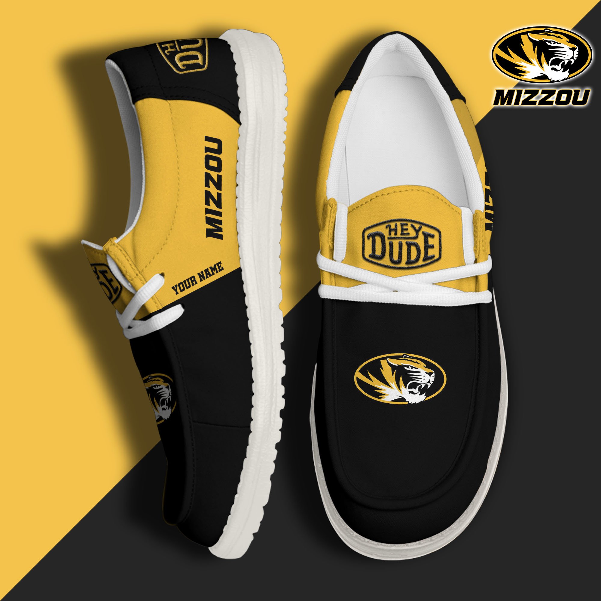JWFancy Missouri Tigers Hey Dude Shoes Wally Men's Lace Up Loafers Comfortable For Men And Women
