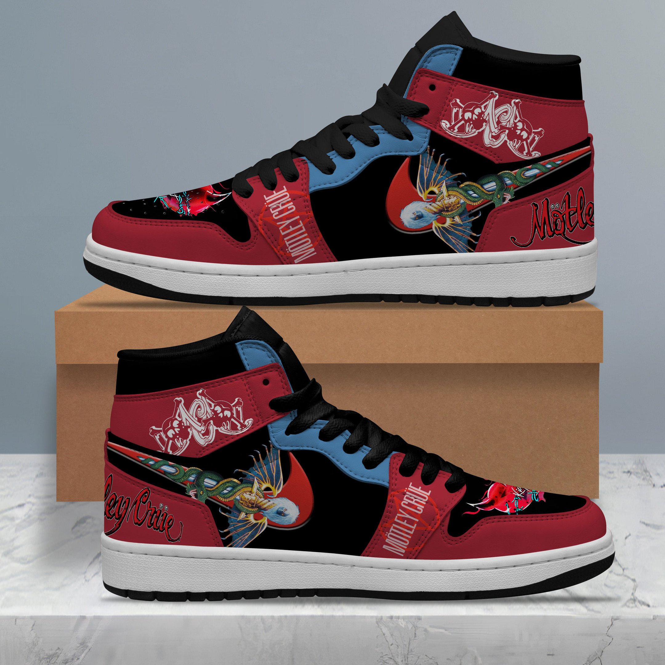 JWFancy Motley Crue AJ1 High Sneakers Shoes For Men And Women