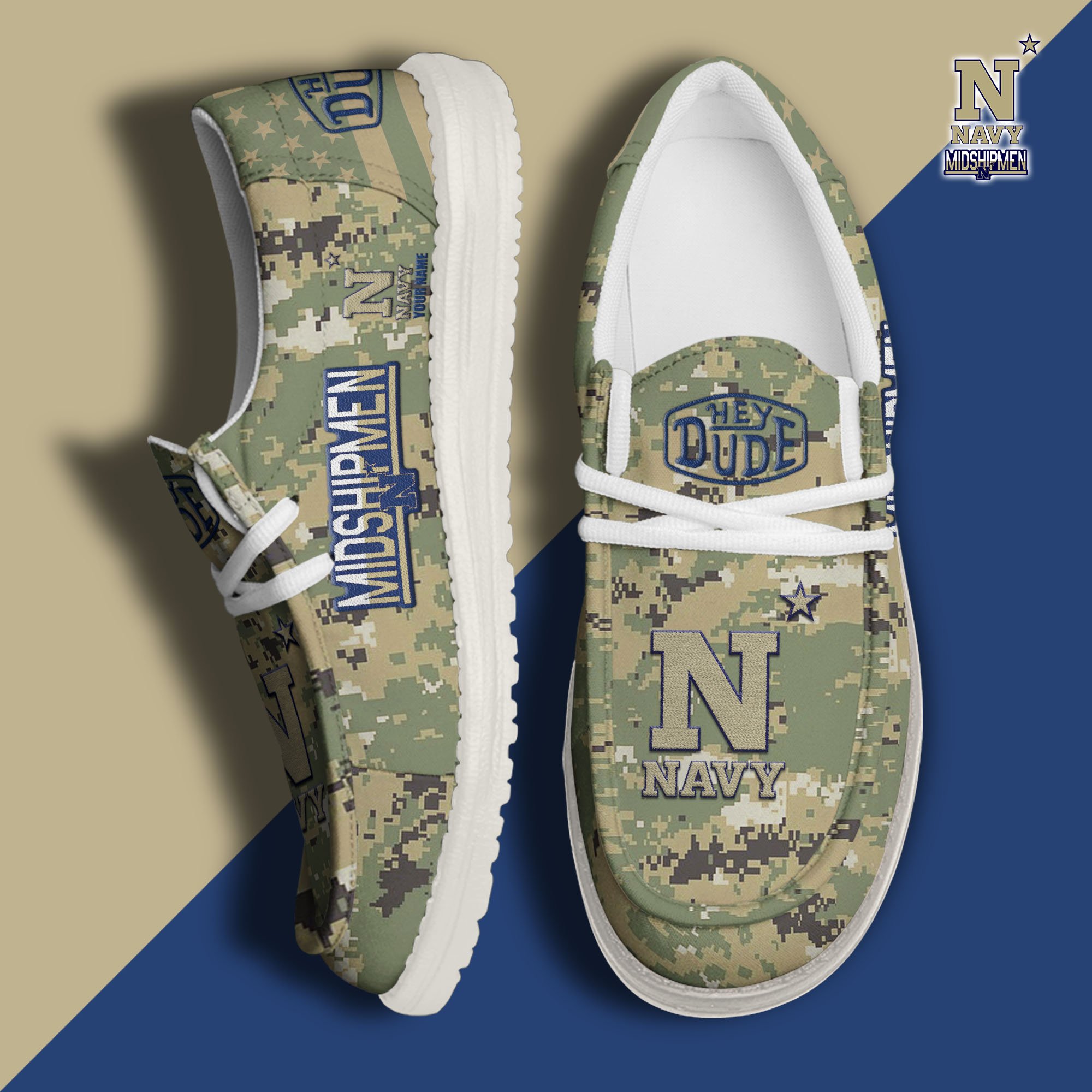 JWFancy Navy Midshipmen Hey Dude Shoes Wally Men's Lace Up Loafers Comfortable For Men And Women