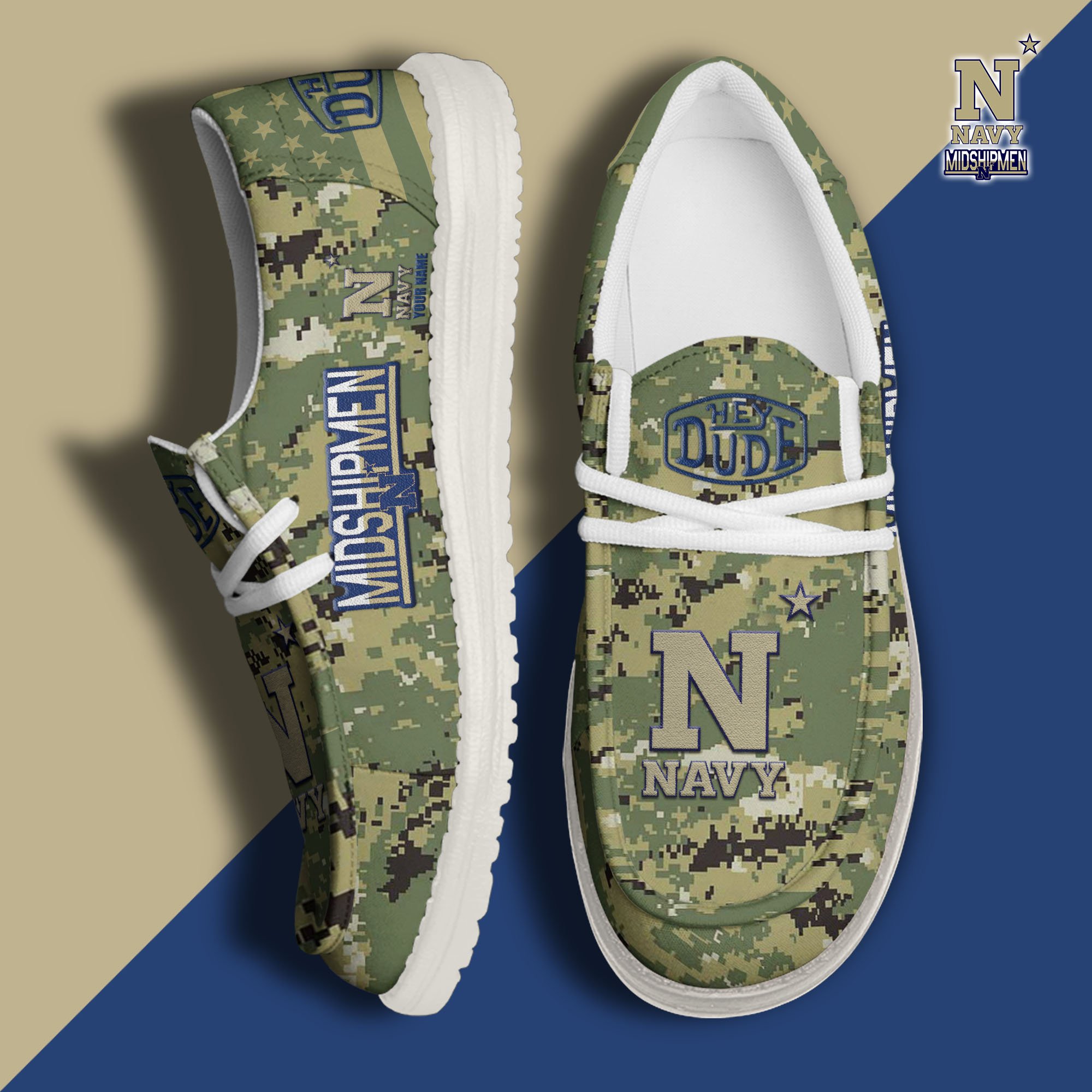 JWFancy Navy Midshipmen Hey Dude Shoes Wally Men's Lace Up Loafers Comfortable For Men And Women