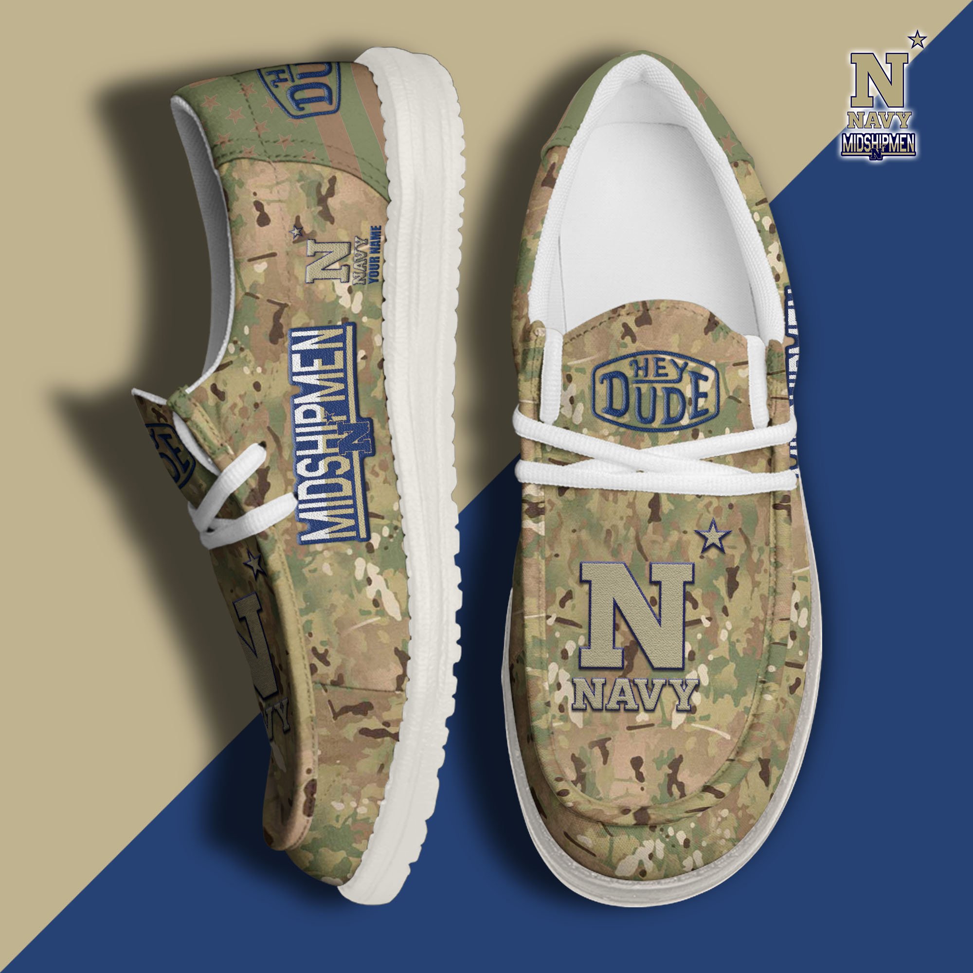 JWFancy Navy Midshipmen Hey Dude Shoes Wally Men's Lace Up Loafers Comfortable For Men And Women