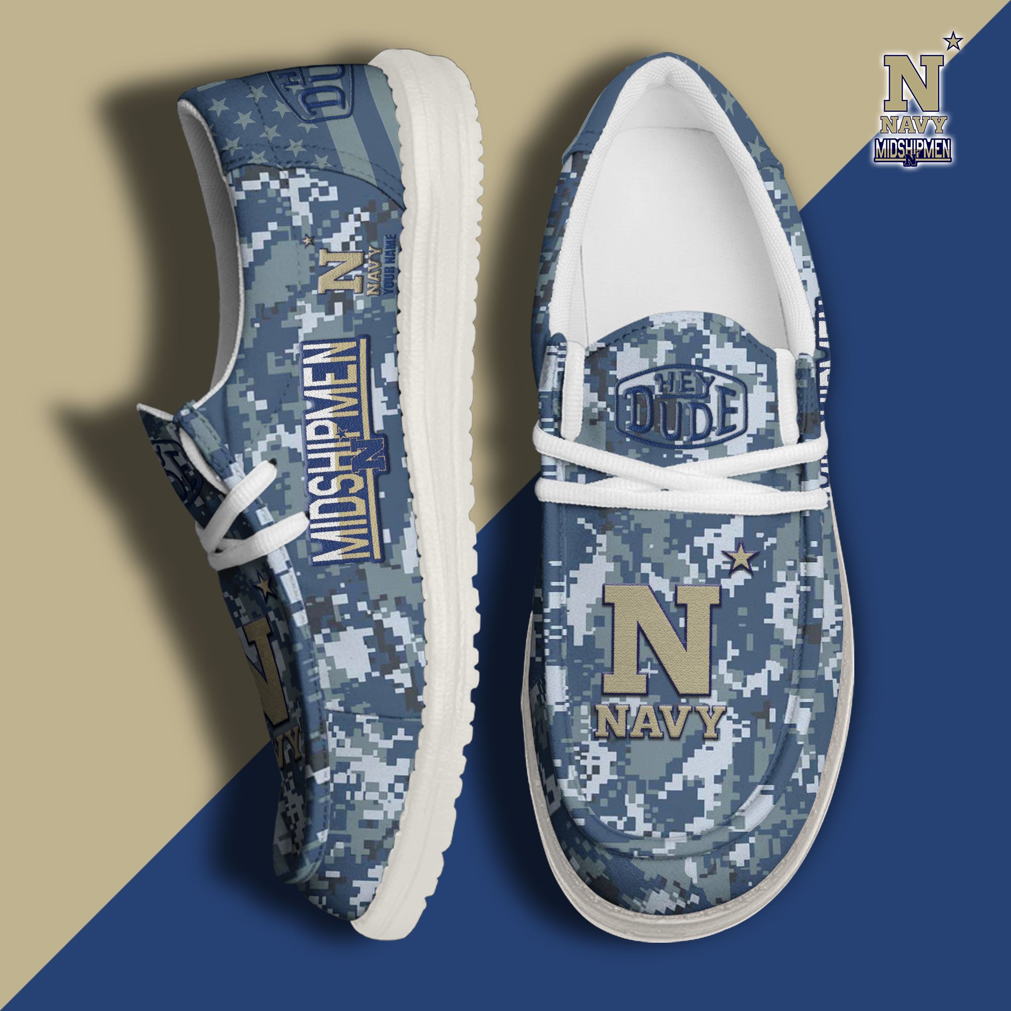 JWFancy Navy Midshipmen Hey Dude Shoes Wally Men's Lace Up Loafers Comfortable For Men And Women