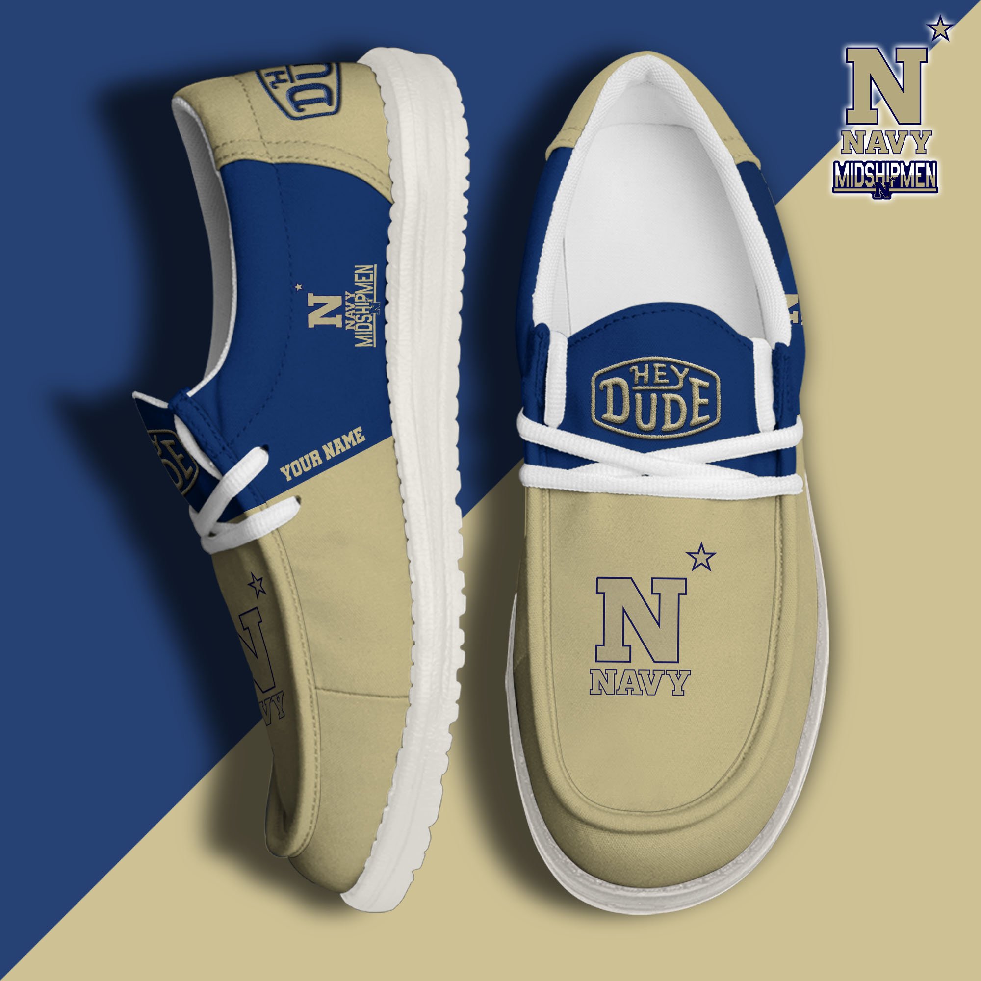 JWFancy Navy Midshipmen Hey Dude Shoes Wally Men's Lace Up Loafers Comfortable For Men And Women