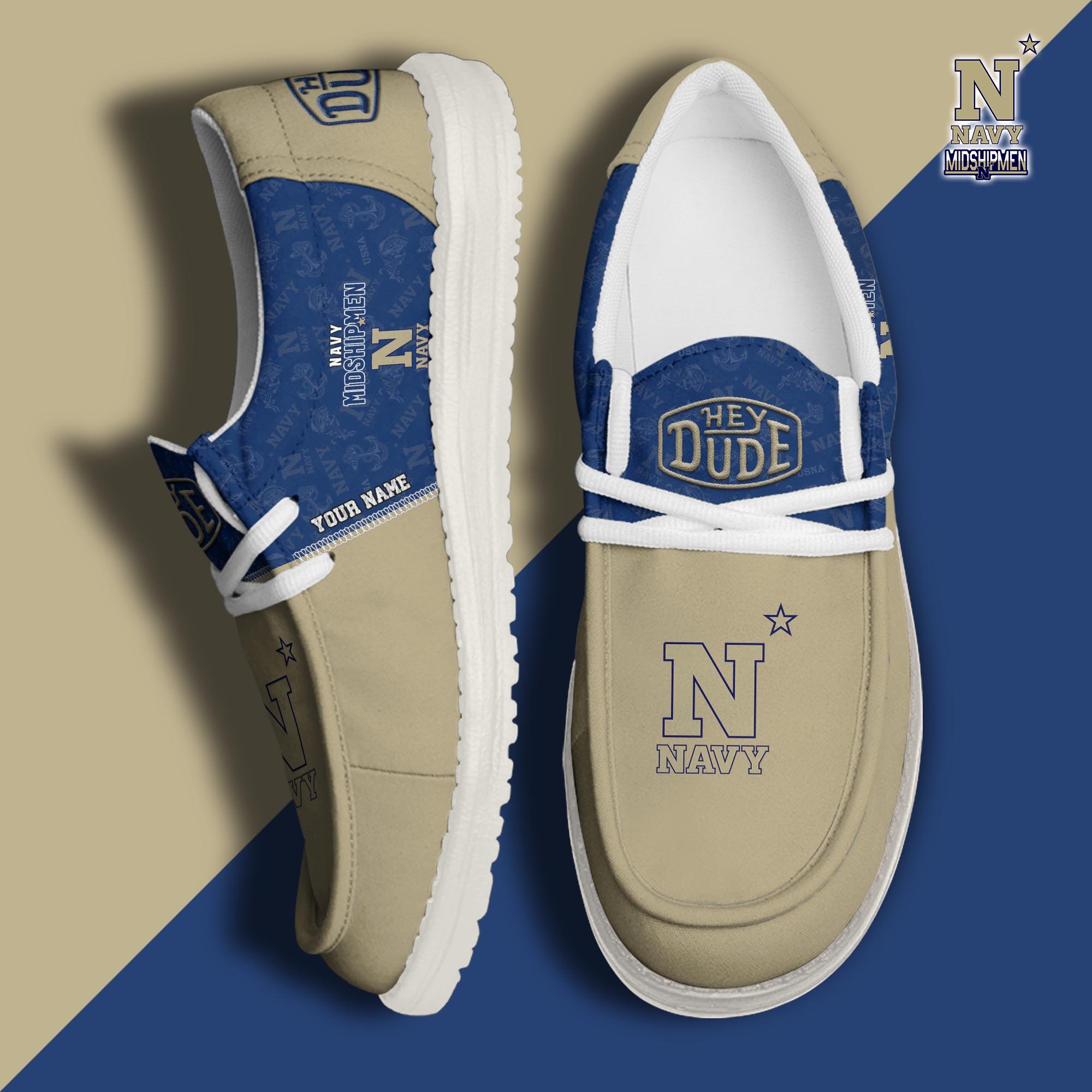 JWFancy Navy Midshipmen Hey Dude Shoes Wally Men's Lace Up Loafers Comfortable For Men And Women