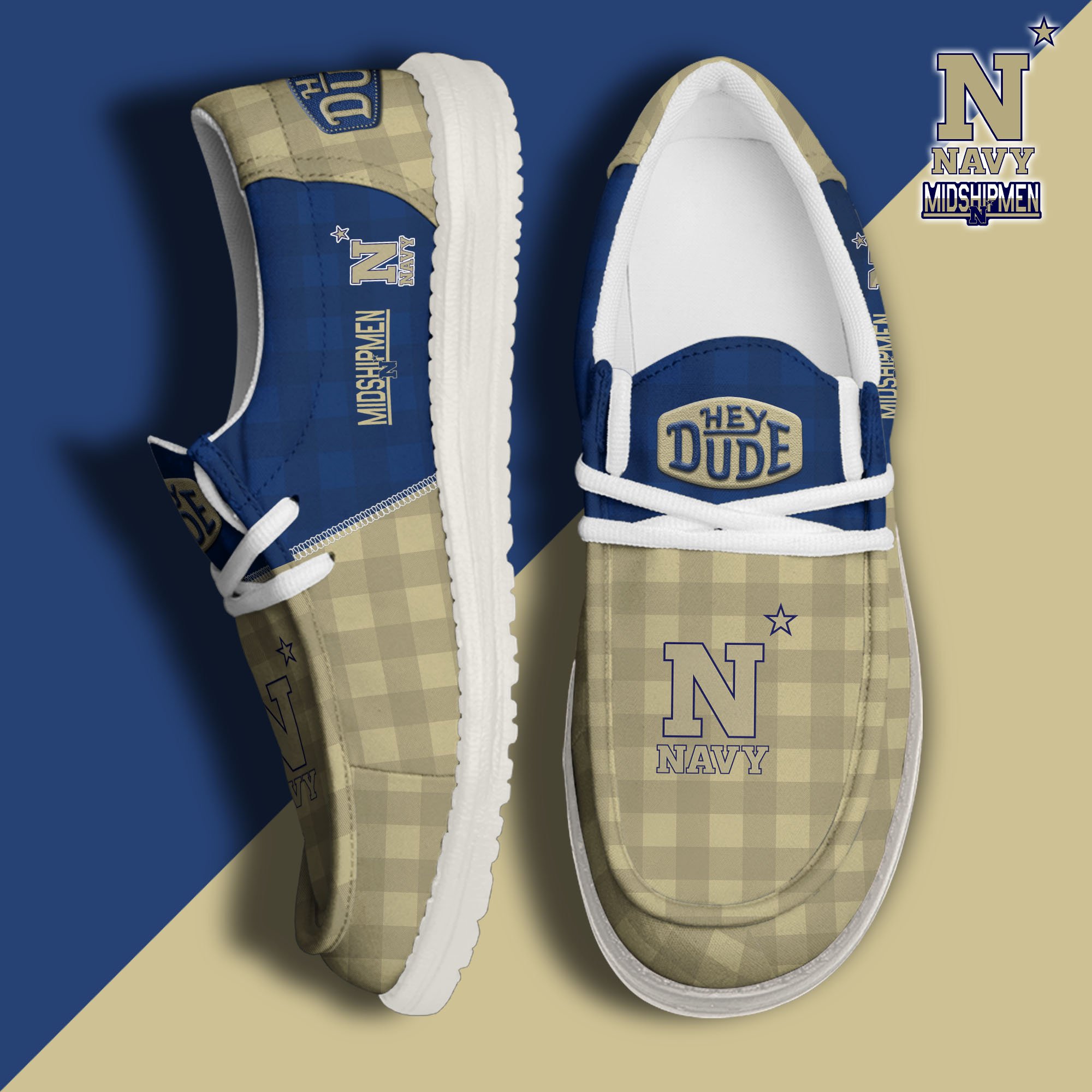 JWFancy Navy Midshipmen Hey Dude Shoes Wally Men's Lace Up Loafers Comfortable For Men And Women