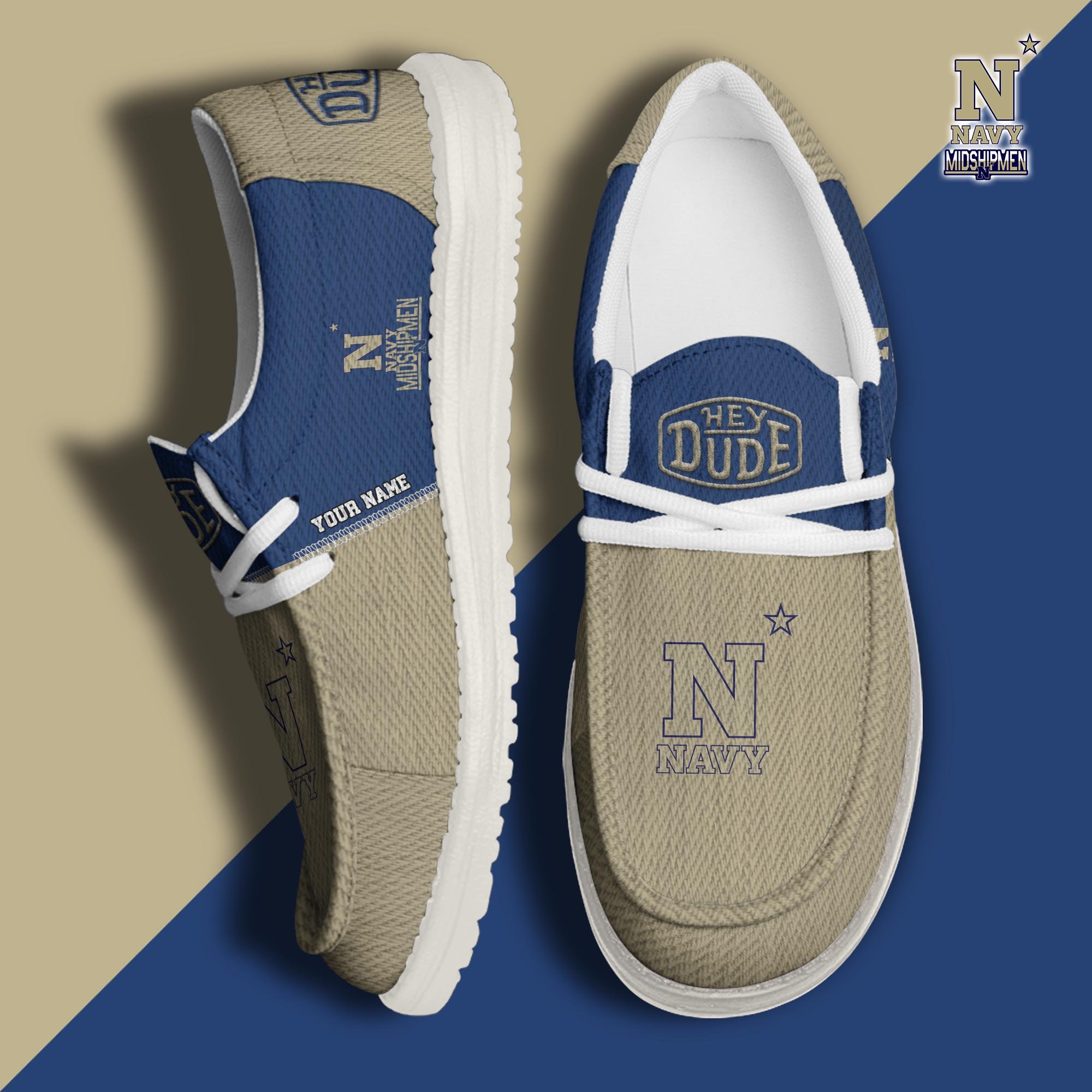 JWFancy Navy Midshipmen Hey Dude Shoes Wally Men's Lace Up Loafers Comfortable For Men And Women