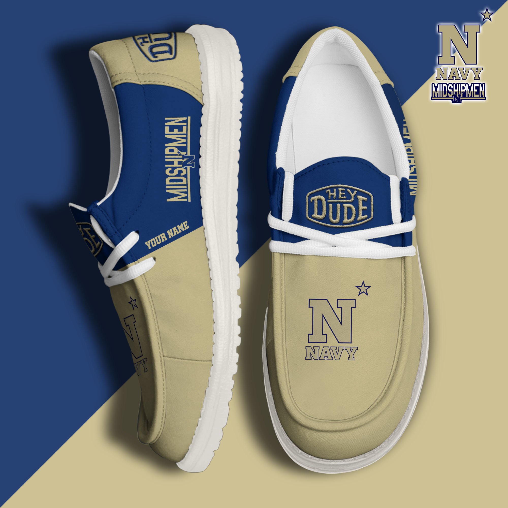 JWFancy Navy Midshipmen Hey Dude Shoes Wally Men's Lace Up Loafers Comfortable For Men And Women