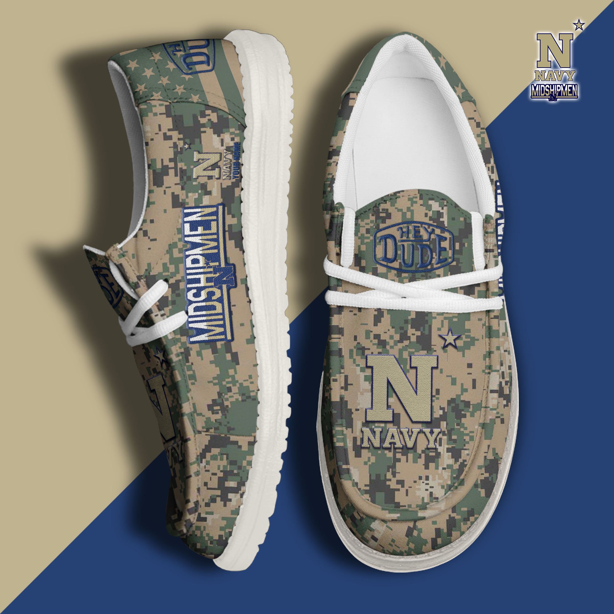 JWFancy Navy Midshipmen Hey Dude Shoes Wally Men's Lace Up Loafers Comfortable For Men And Women