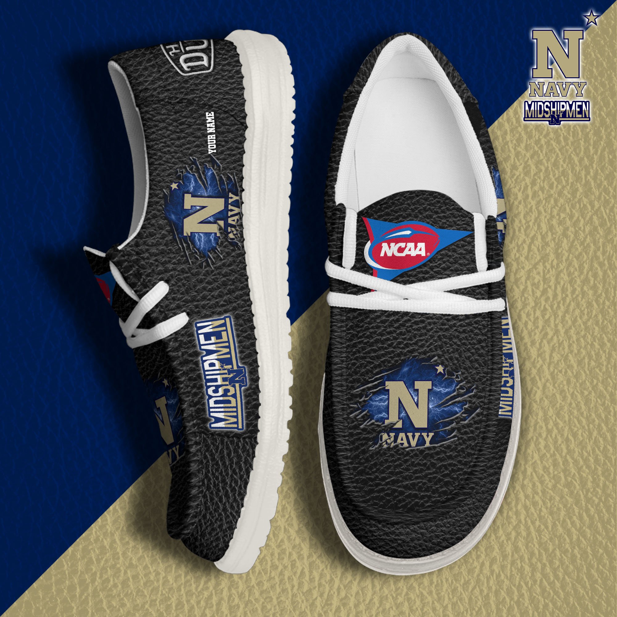 JWFancy Navy Midshipmen Hey Dude Shoes Wally Men's Lace Up Loafers Comfortable For Men And Women