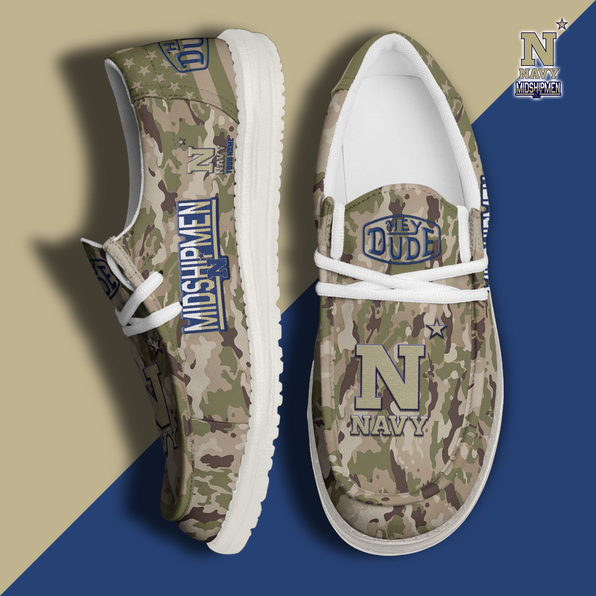 JWFancy Navy Midshipmen Hey Dude Shoes Wally Men's Lace Up Loafers Comfortable For Men And Women