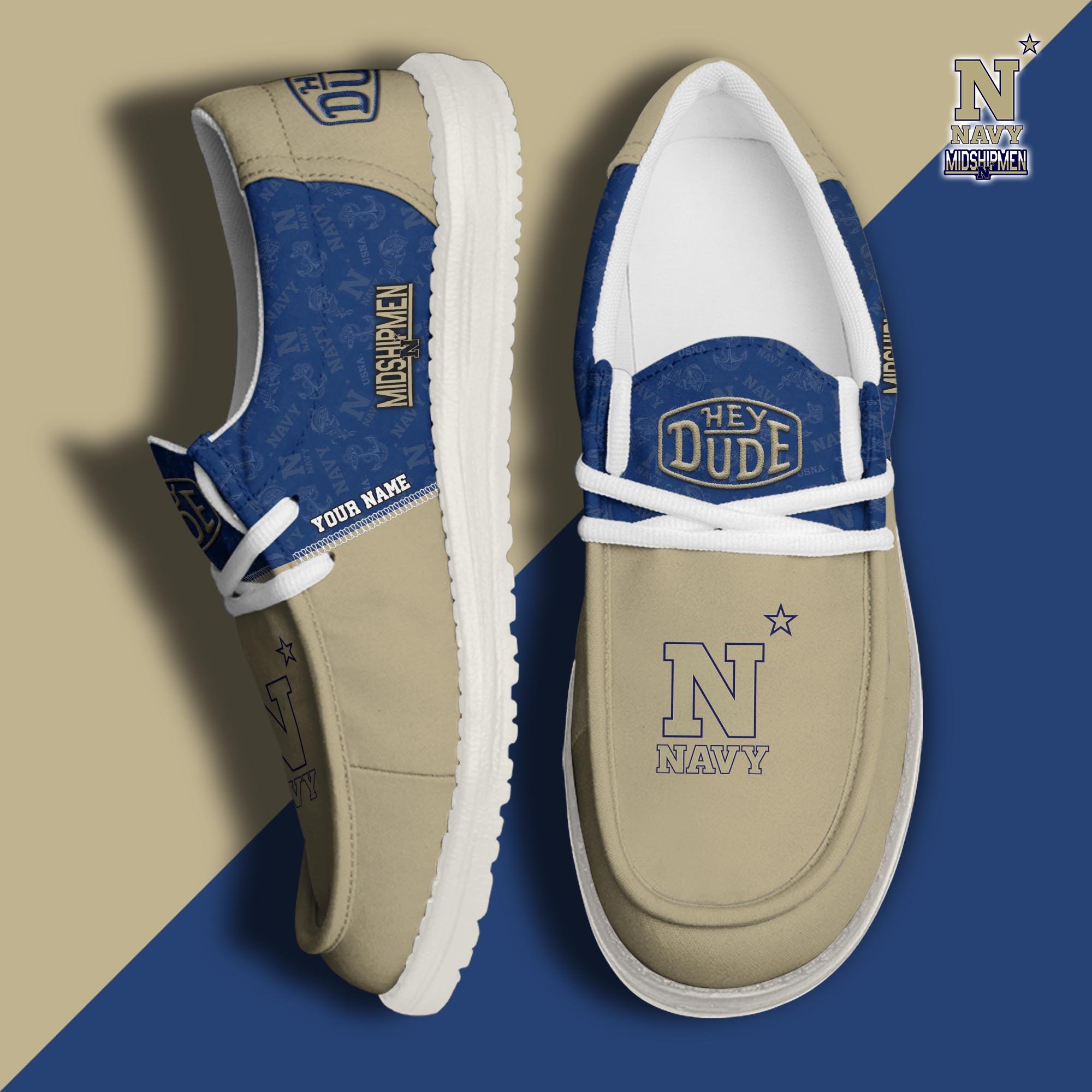 JWFancy Navy Midshipmen Hey Dude Shoes Wally Men's Lace Up Loafers Comfortable For Men And Women