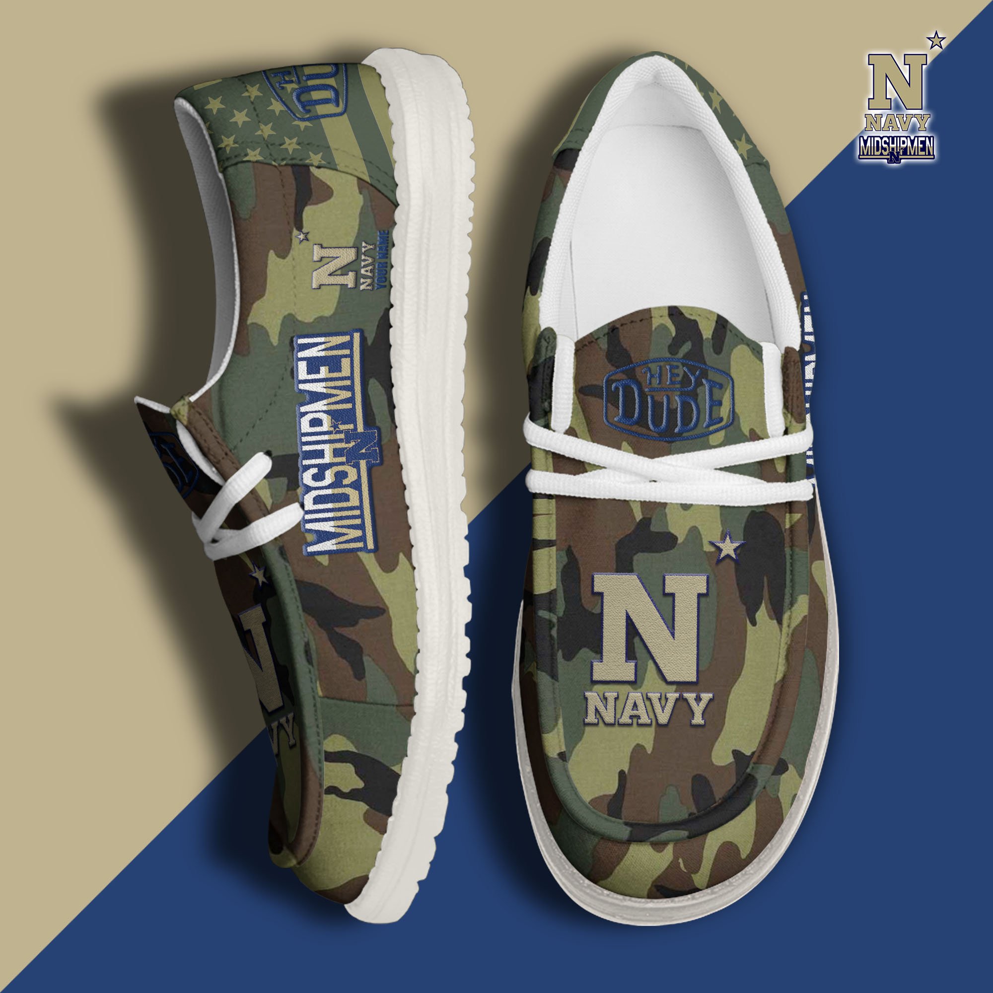 JWFancy Navy Midshipmen Hey Dude Shoes Wally Men's Lace Up Loafers Comfortable For Men And Women