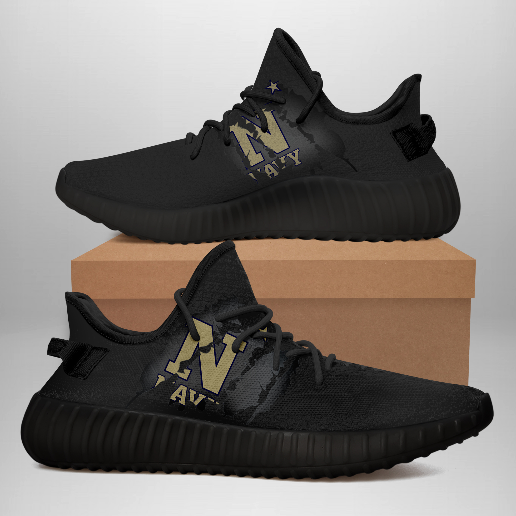 JWFancy Navy Midshipmen Yeezy Boost Shoes For Men And Women