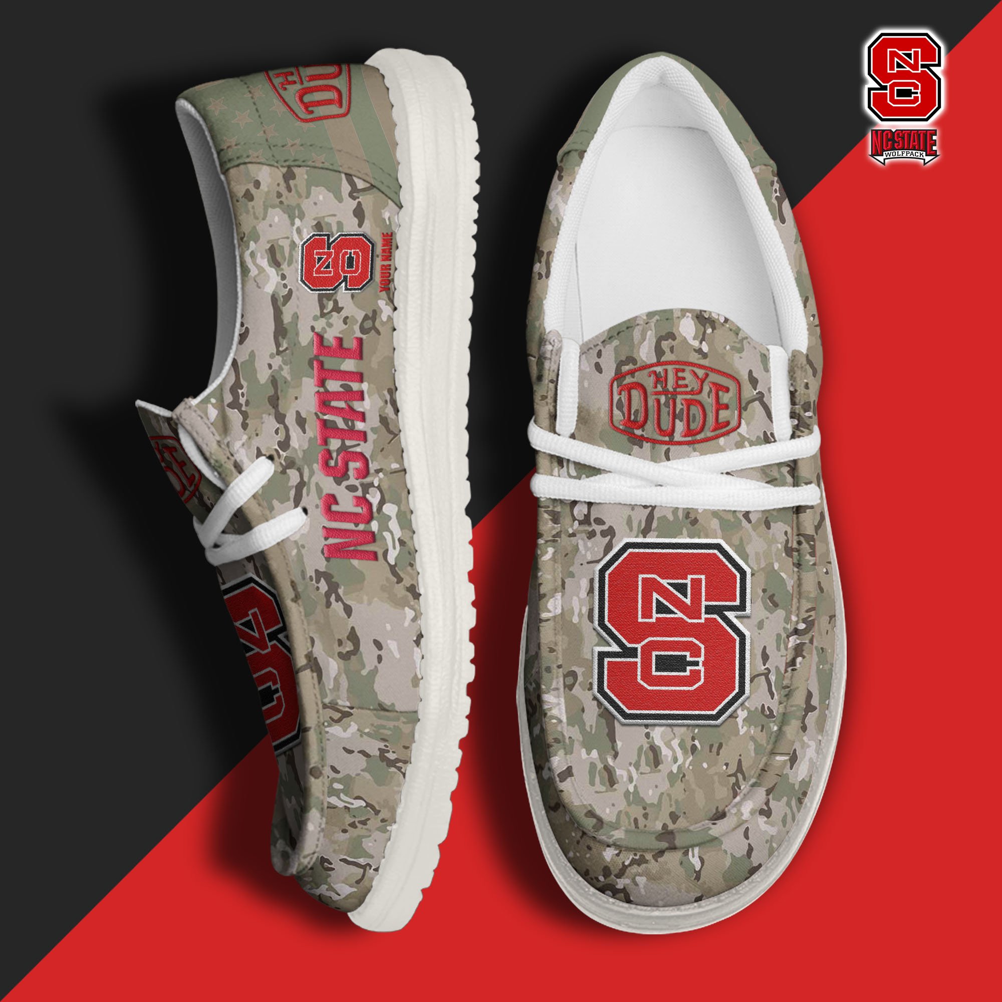 JWFancy NC State Wolfpack Hey Dude Shoes Wally Men's Lace Up Loafers Comfortable For Men And Women