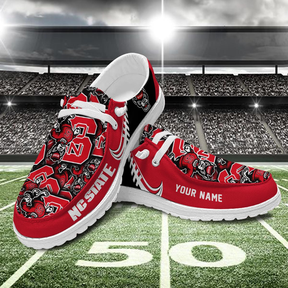 JWFancy NC State Wolfpack Hey Dude Shoes Wally Men's Lace Up Loafers Comfortable For Men And Women