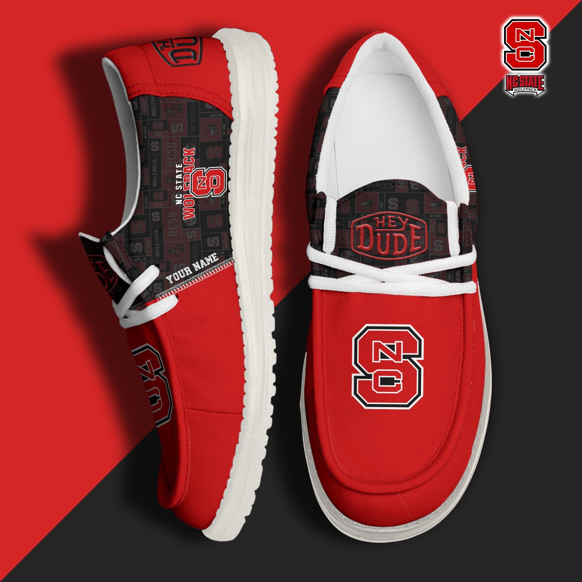 JWFancy NC State Wolfpack Hey Dude Shoes Wally Men's Lace Up Loafers Comfortable For Men And Women