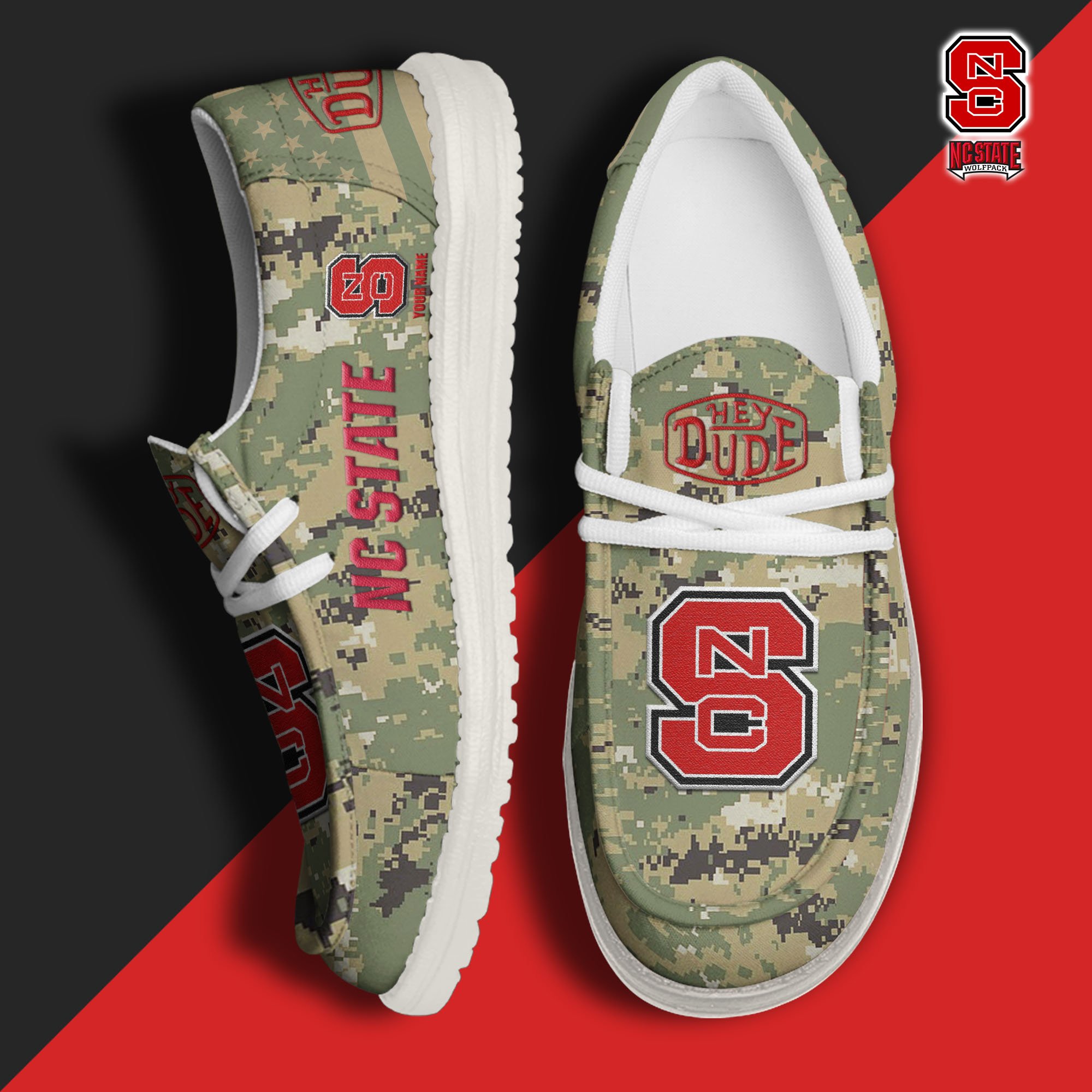 JWFancy NC State Wolfpack Hey Dude Shoes Wally Men's Lace Up Loafers Comfortable For Men And Women