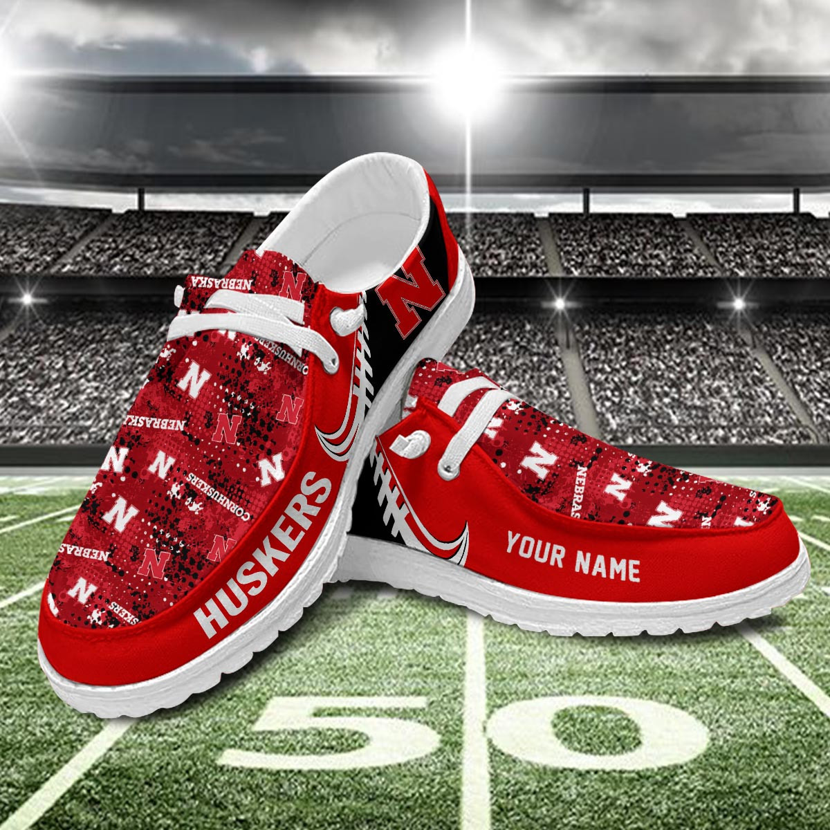 JWFancy Nebraska Cornhuskers Hey Dude Shoes Wally Men's Lace Up Loafers Comfortable For Men And Women
