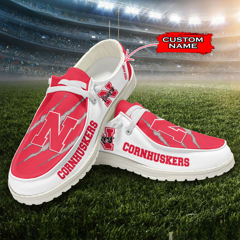 JWFancy Nebraska Cornhuskers Hey Dude Shoes Wally Men's Lace Up Loafers Comfortable For Men And Women
